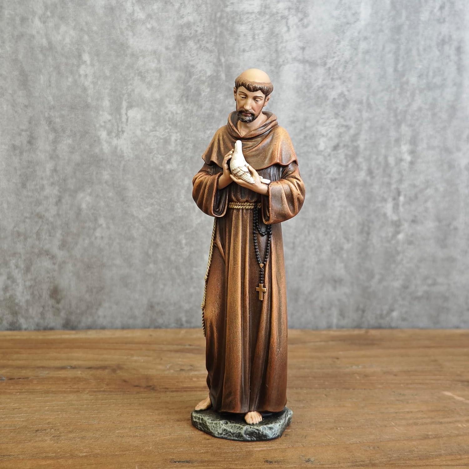 Hand-Painted Resin St. Francis Statue with Birds, 6.25"