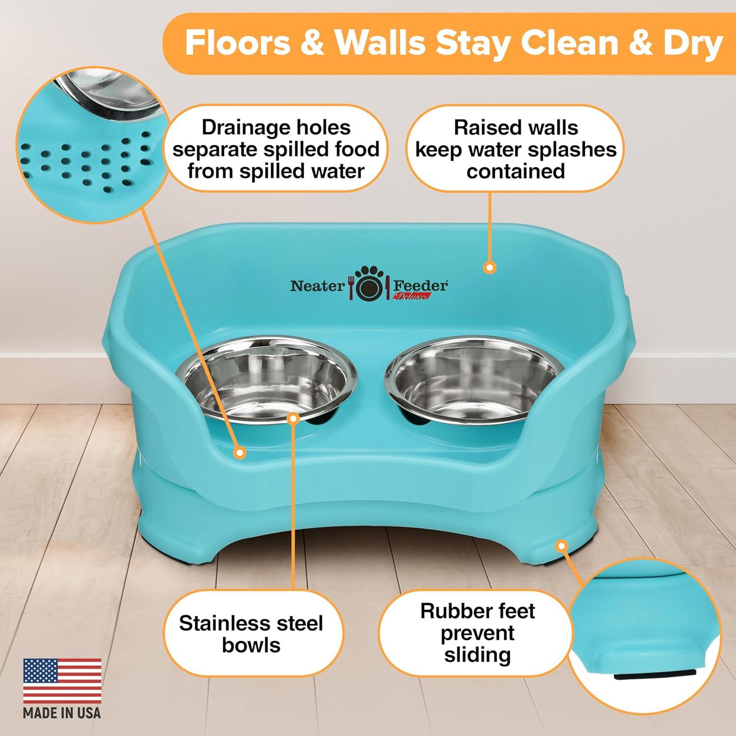 Neater Pets Neater Feeder Deluxe Mess-Proof Elevated Food & Water Bowls for Cats, Aquamarine