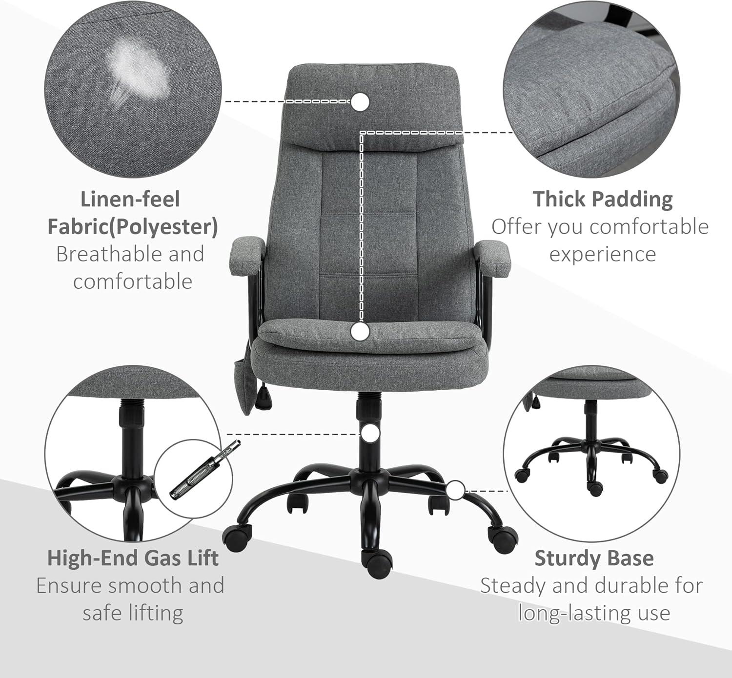 Vinsetto Executive Massage Office Chair with 2-Point Lumbar Massage, USB Power, Adjustable Height, Padded Headrest, Armrest, Gray