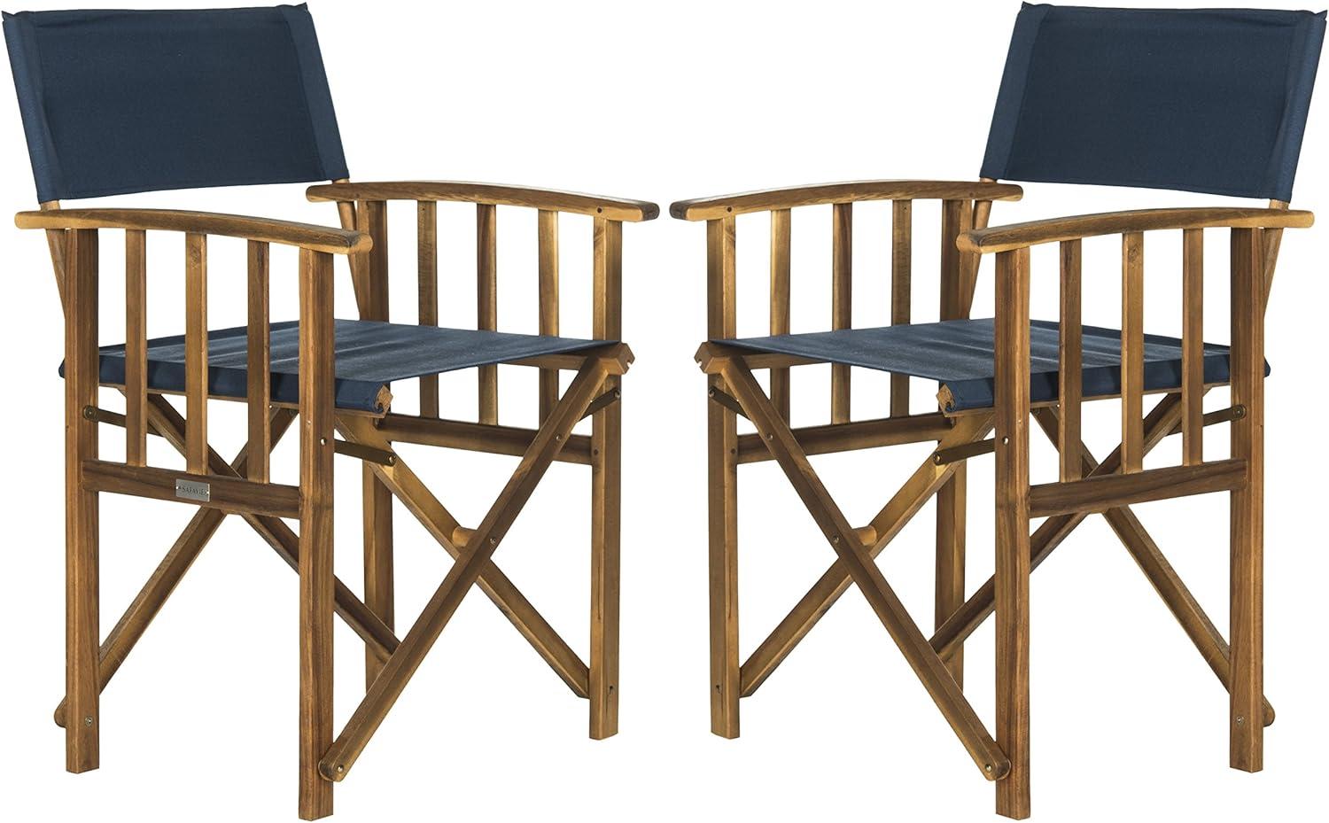 Laguna Director Chair Indoor/Outdoor (Set Of 2) - PAT7004 - Natural/Navy - Safavieh