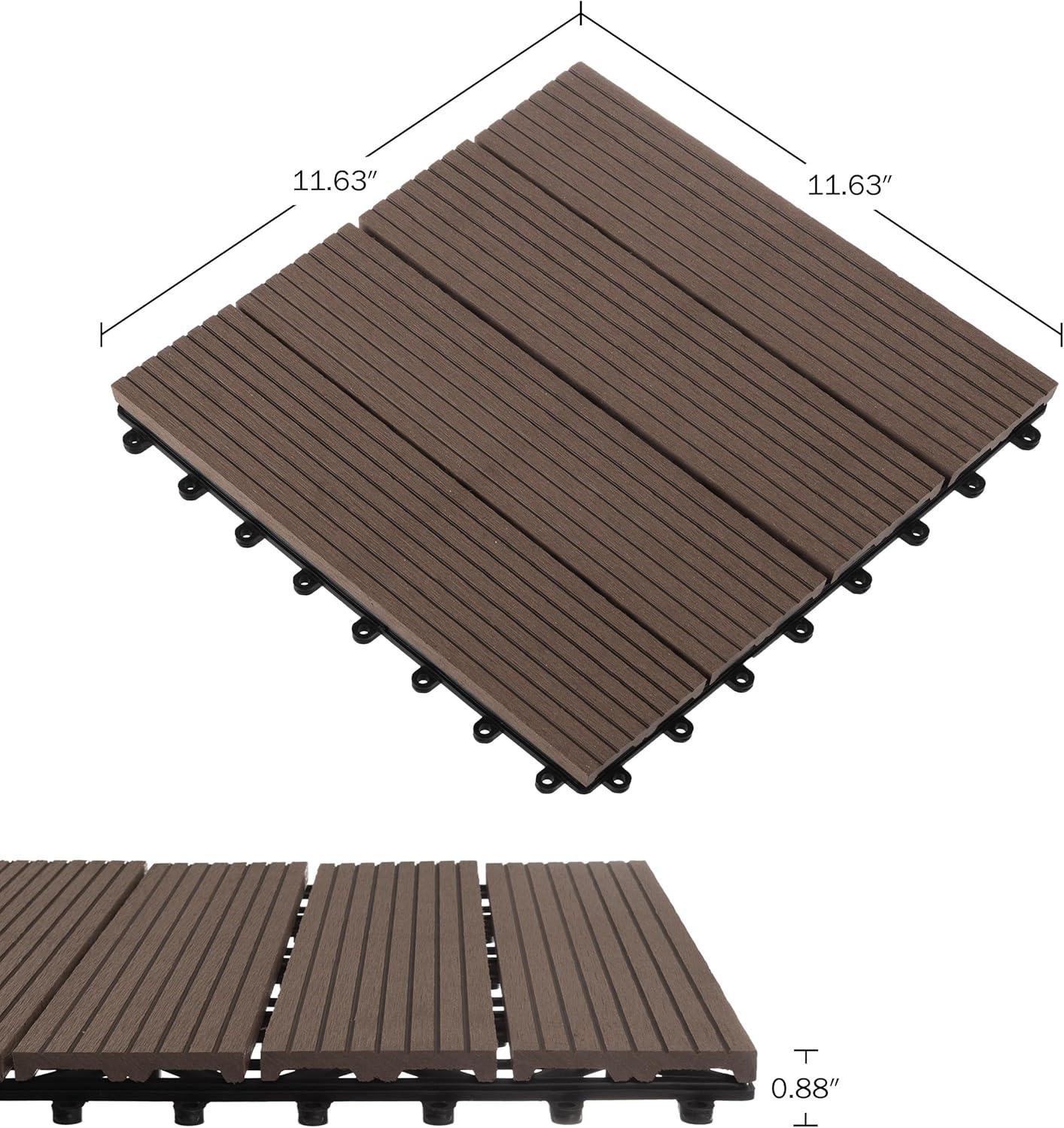 Deck Tiles - 6-Pack Wood Plastic Composite Interlocking Patio Tiles - 5.8SQFT Outdoor Flooring for Balcony, Porch, and Garage by Pure Garden