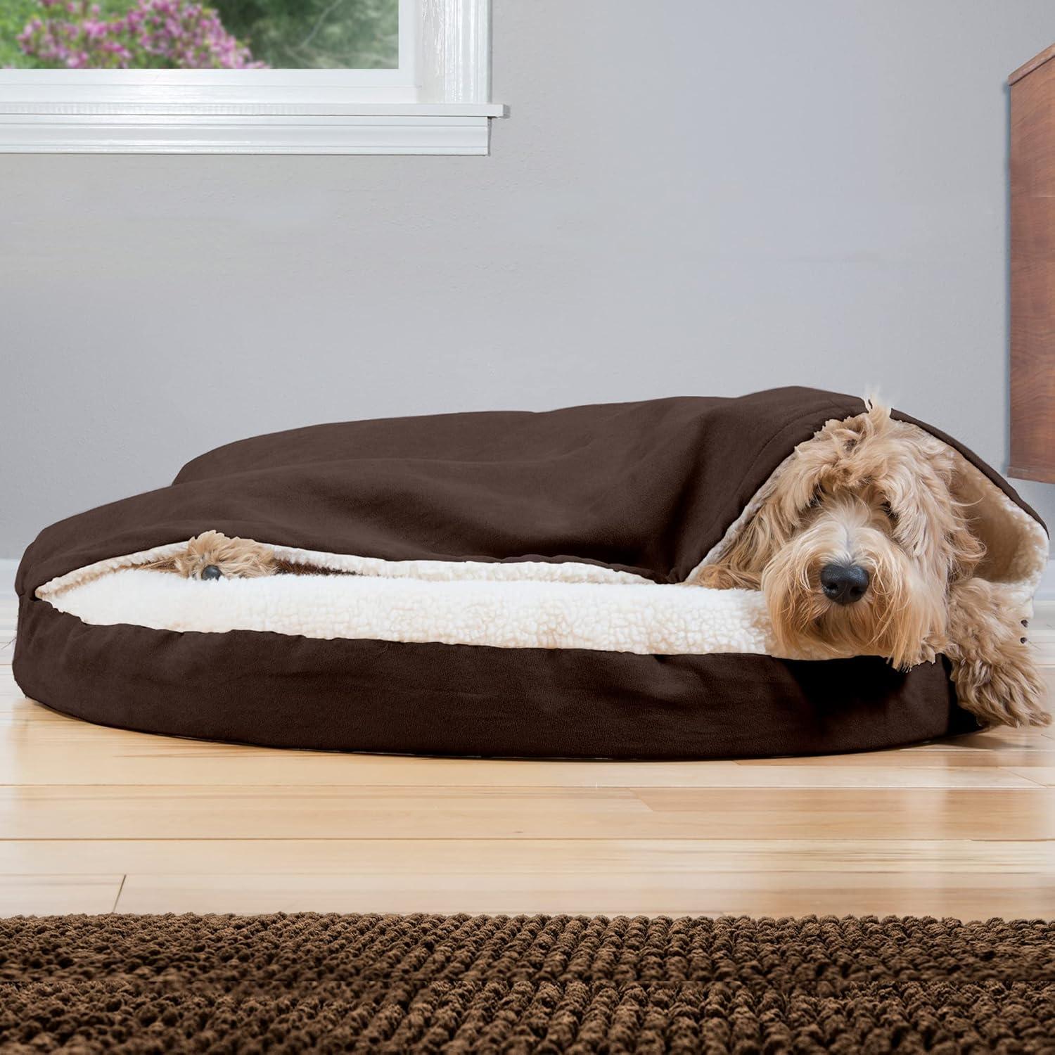 FurHaven Faux Sheepskin Round Hooded Orthopedic Dog Bed