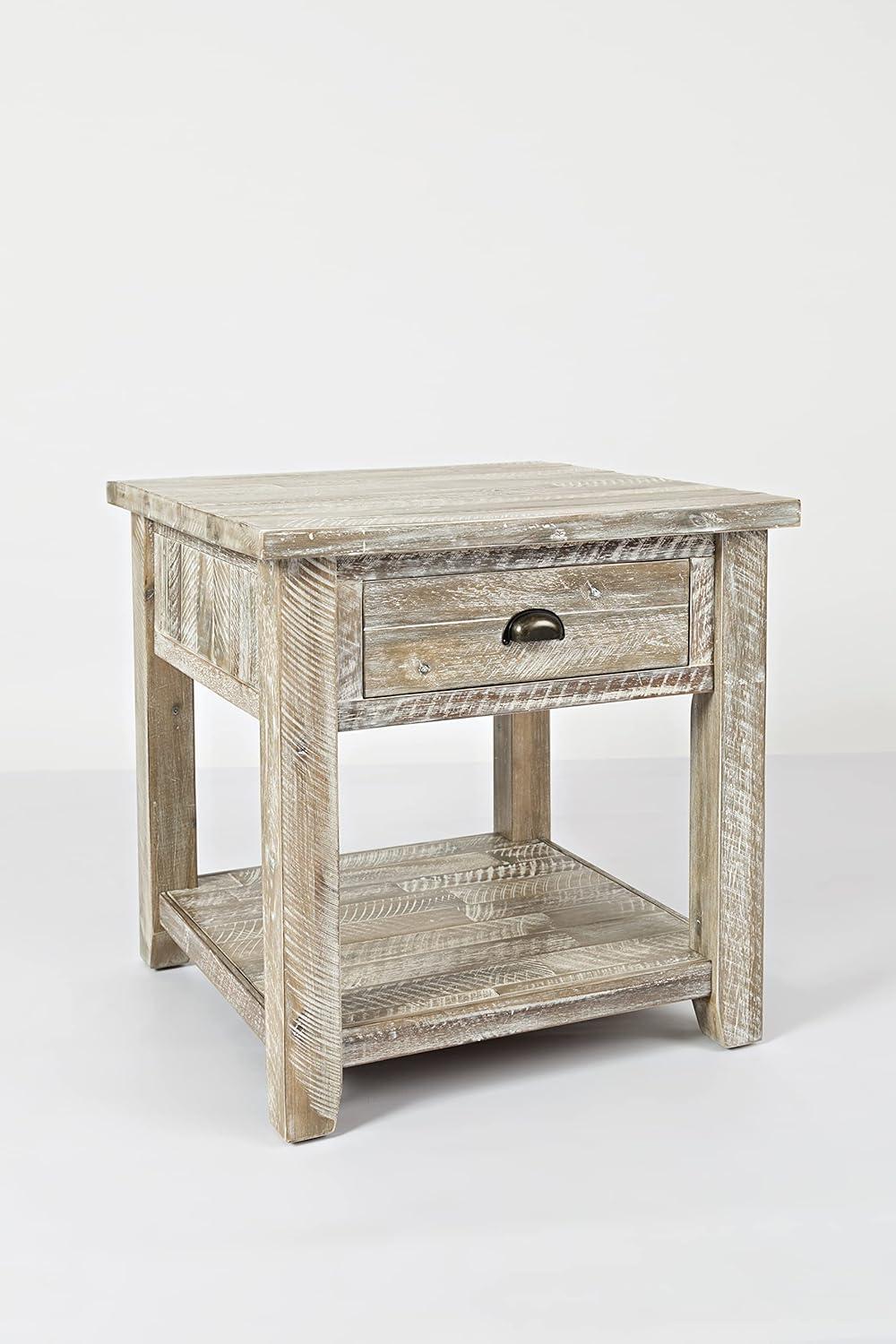 Jofran,Artisan's Craft Rustic Farmhouse Distressed Solid Wood End Table