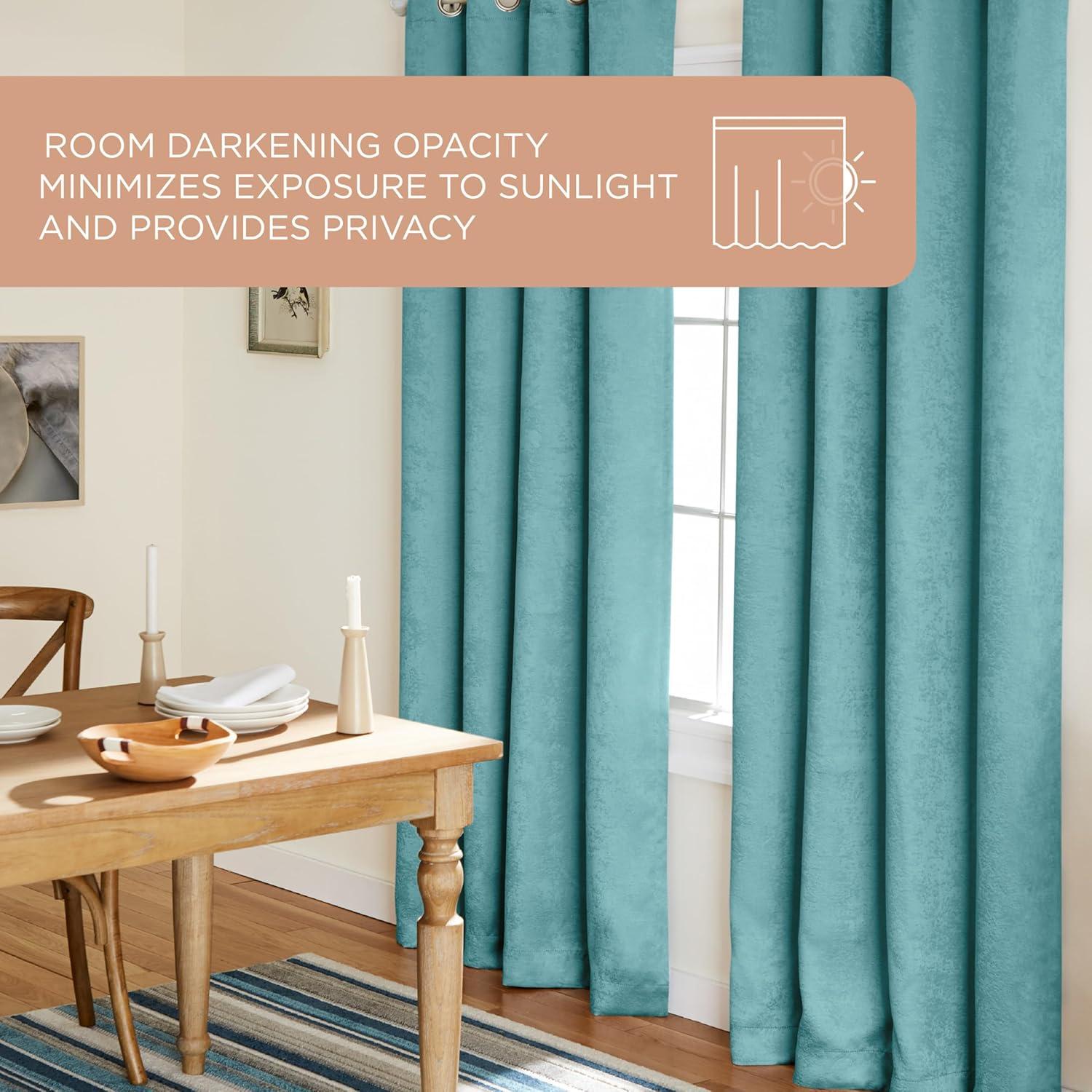 Exclusive Home Oxford Textured Sateen Room Darkening Blackout Grommet Top Curtain Panel Pair, 52"x84", Teal