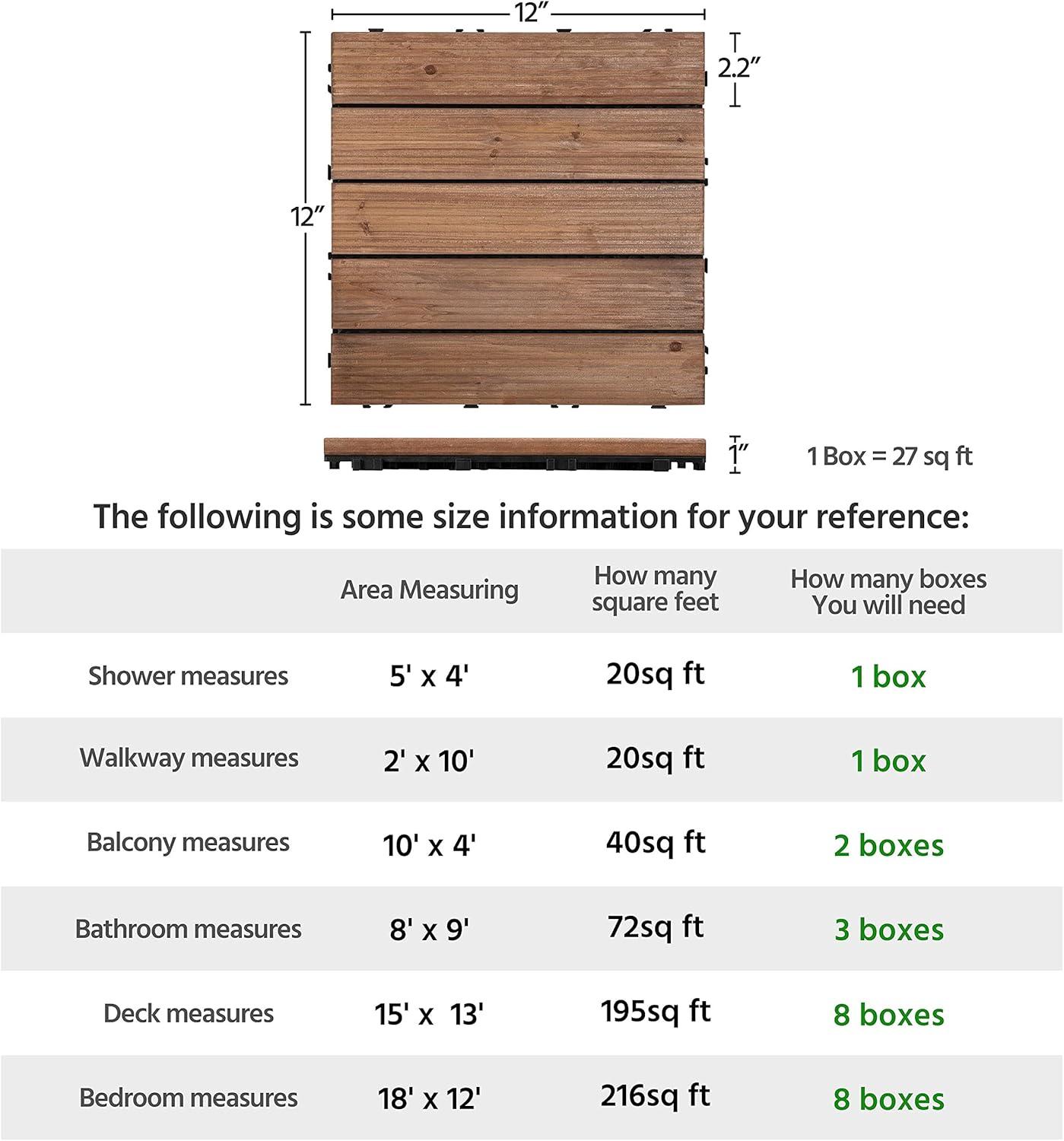 12" x 12" Wood Interlocking Deck Tile