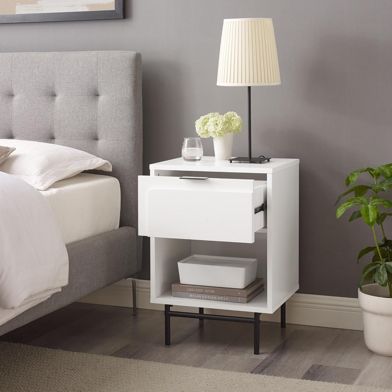 Walker Edison 18" Contemporary Engineered Wood 1-Drawer Nightstand in White