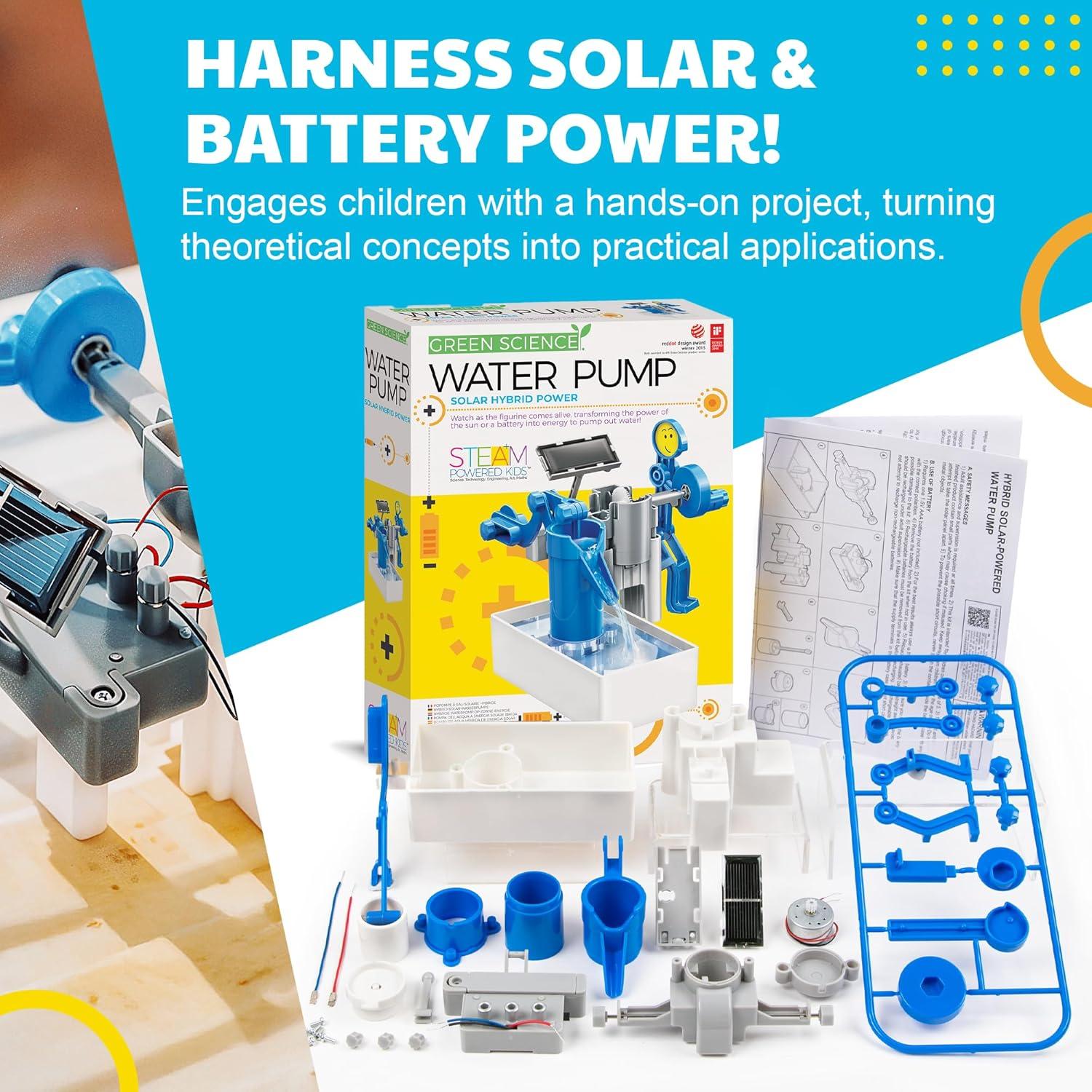 Hybrid Solar and Engine-Powered Water Pump Science Art Skill Toy Kit