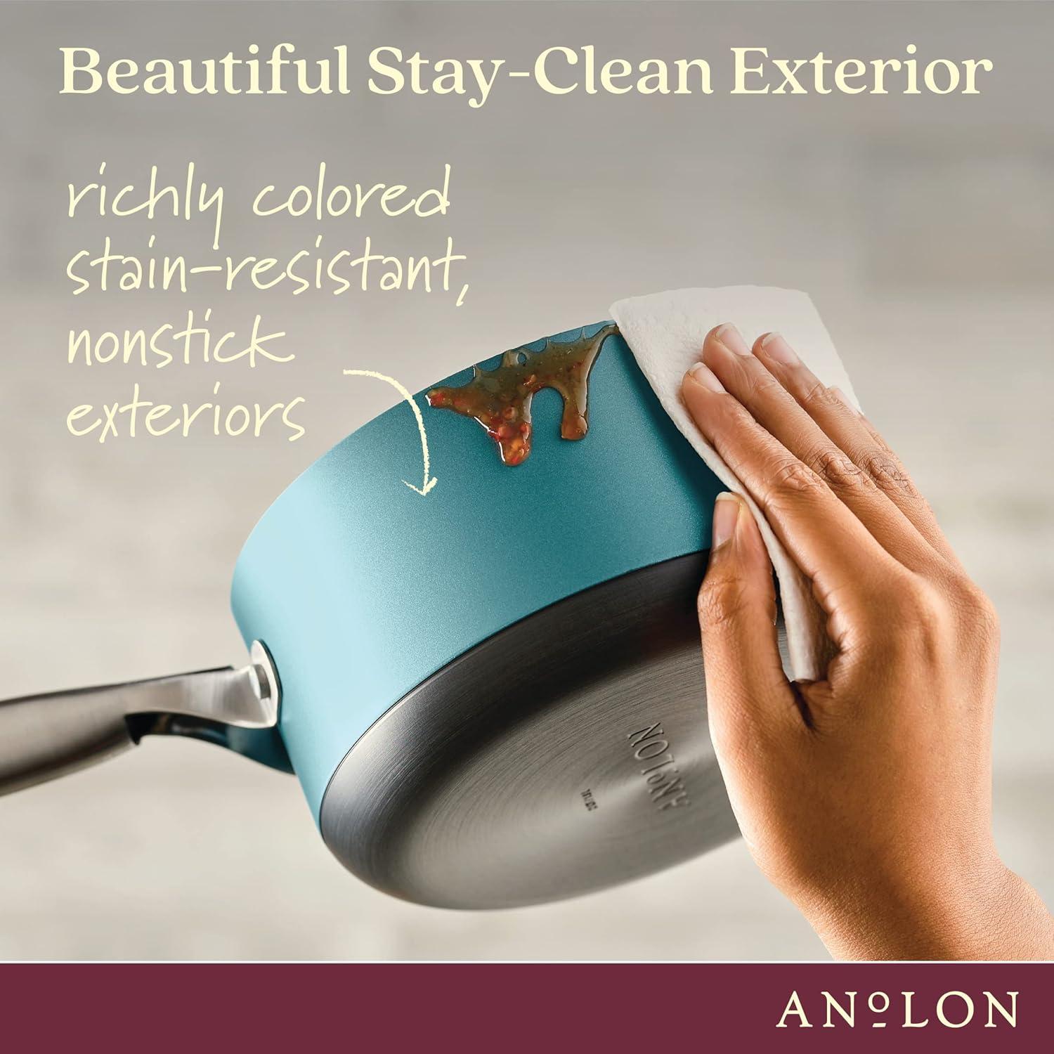 Anolon Achieve 2qt Nonstick Hard Anodized Sauce Pan with Lid Teal: 2 Quart Pot, Clear Glass Lid, Electric & Gas Compatible