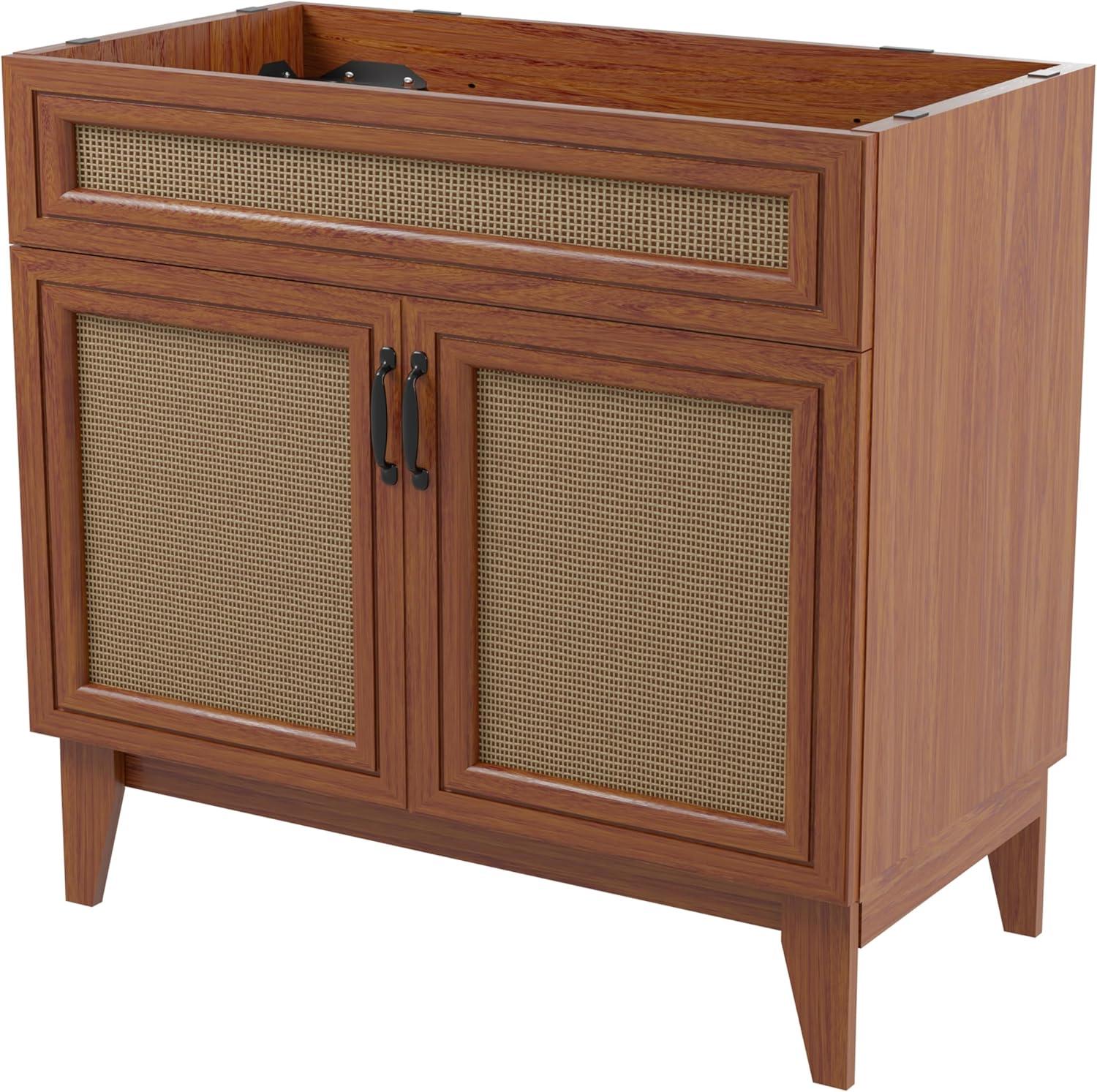 Javer 36" Rattan Modern Farmhouse 2-Shelf Bath Vanity Cabinet Only (Sink Basin not Included)