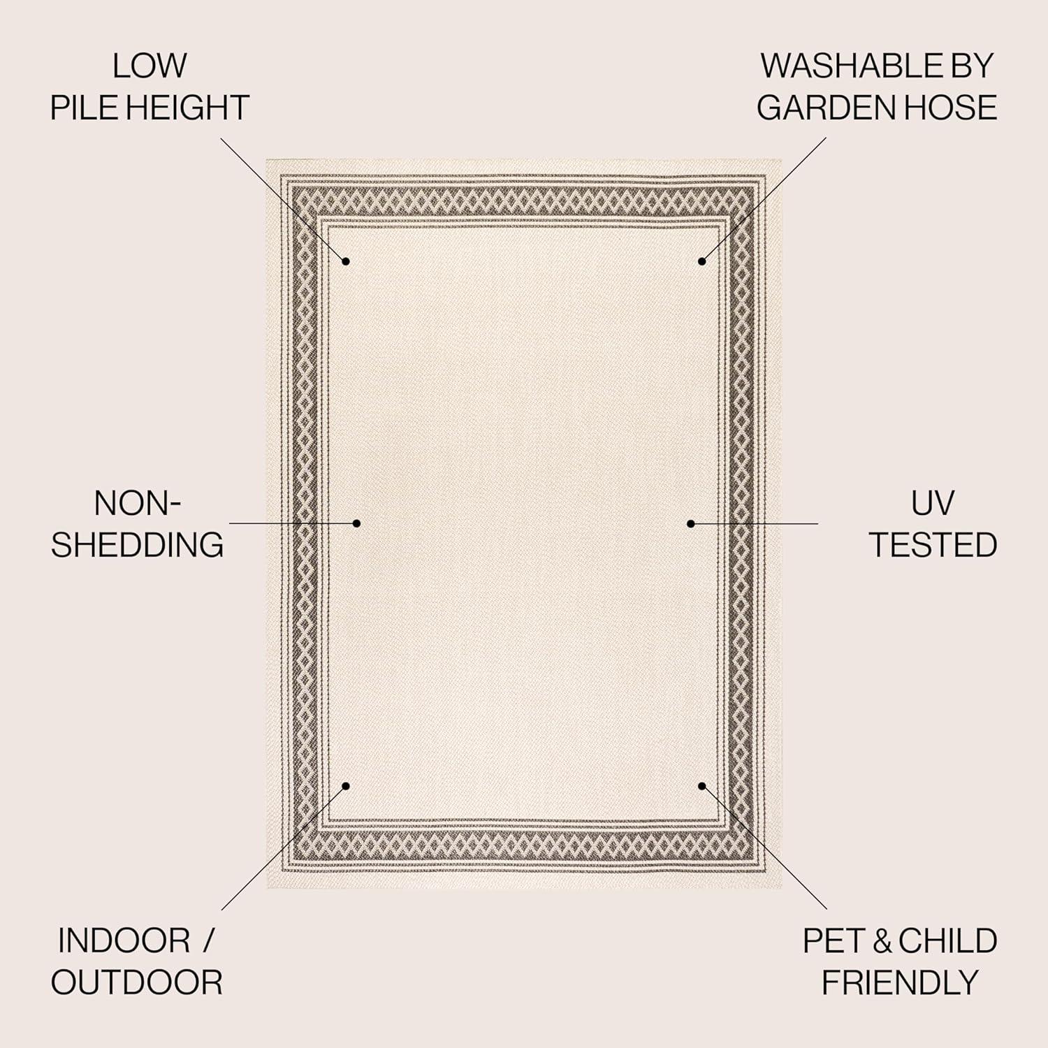 3' x 5' Lucia Classic Diamond Border Indoor/Outdoor Area Rug, Cream/Black - JONATHAN Y