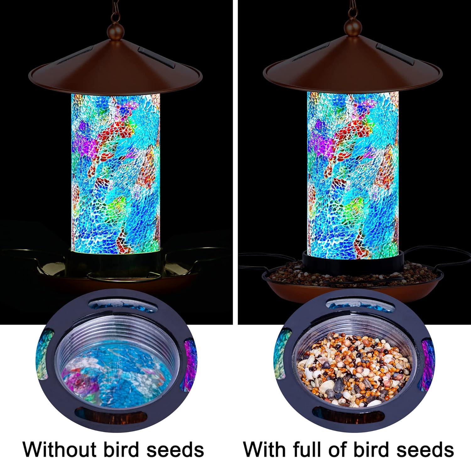 XDW-GIFTS 2023 Newest Solar Wild Bird Feeder Hanging for Garden Yard Outside Decoration, Waterproof Lantern Design Feeder for Birds, Solar Bird Feeder as Gift Ideas for Bird Lovers