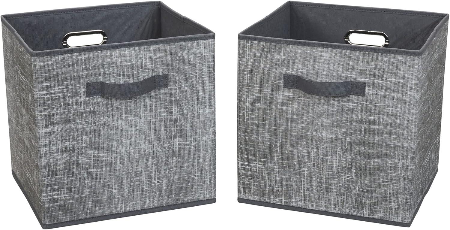 Household Essentials 2pc 12" x 13" Fabric Storage Bin Set Gray: Handcrafted, Folds Flat, Fits 13 Inch Cube Storage System