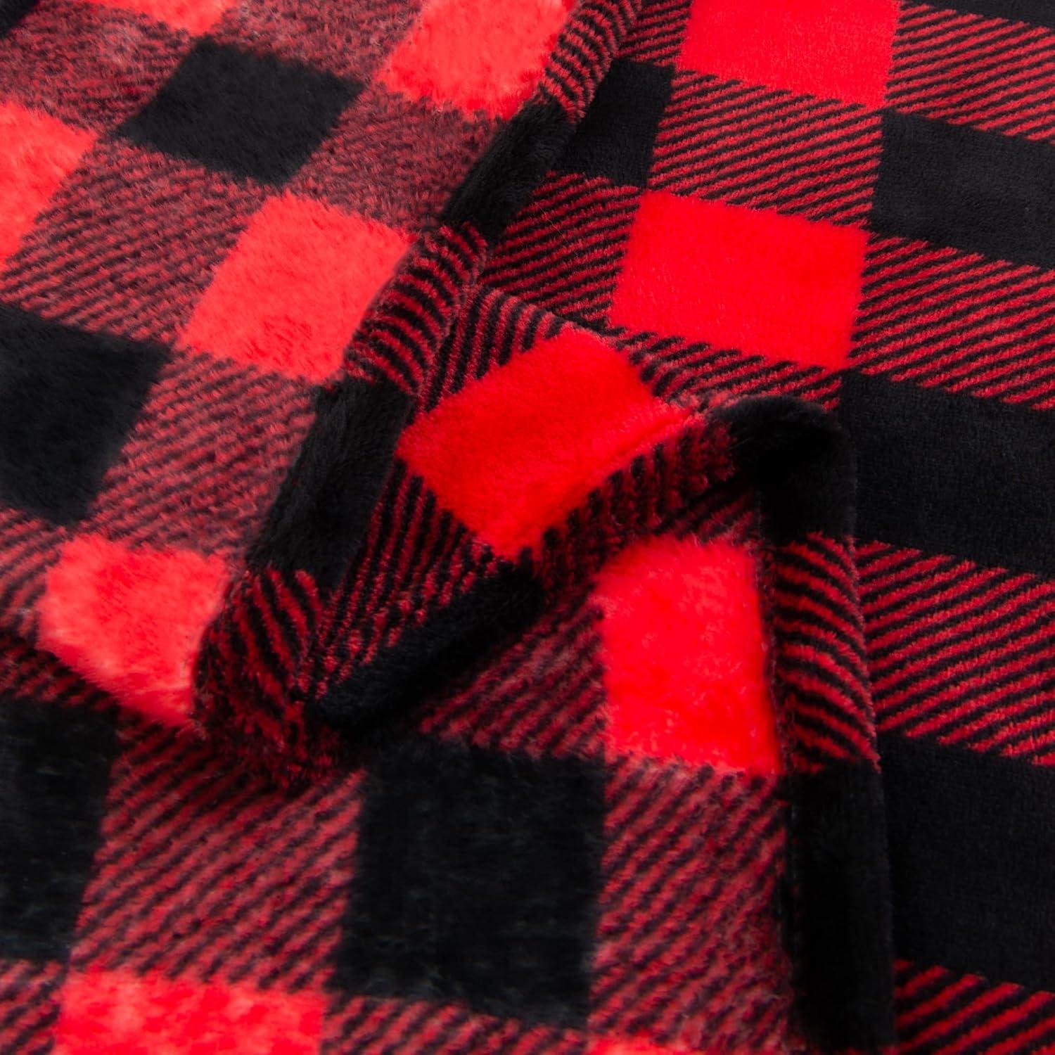 Fleece Throw Blanket for Couch Sofa Bed, Buffalo Plaid Decor Red and Black Checkered Blanket, Cozy Fuzzy Soft Lightweight Warm Blankets for Winter and Spring