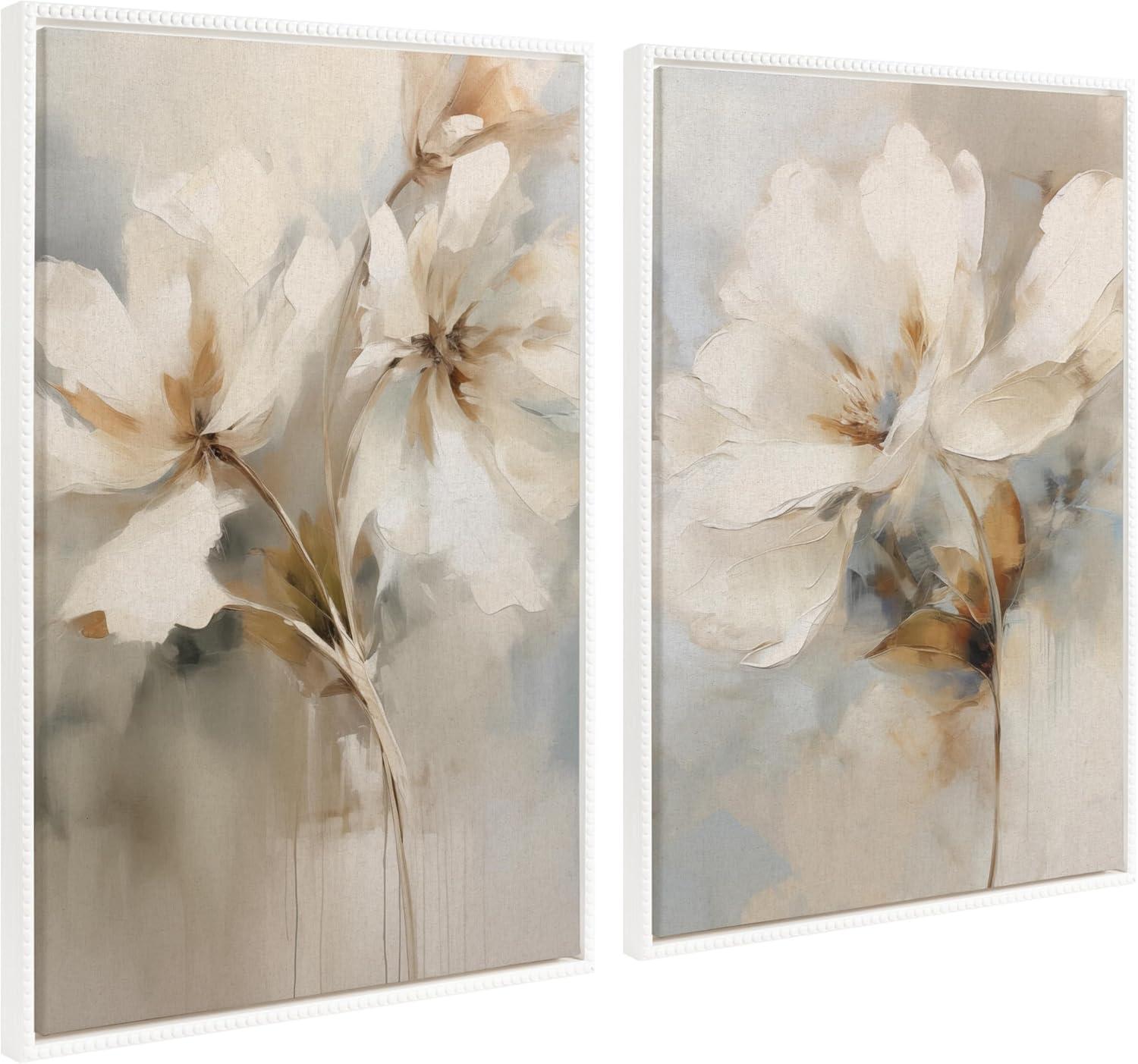 Kate & Laurel All Things Decor (Set of 2) 23"x33" Sylvie Beaded Botanical Floral 1 and 2 Framed Arts by The Creative Bunch Studio White