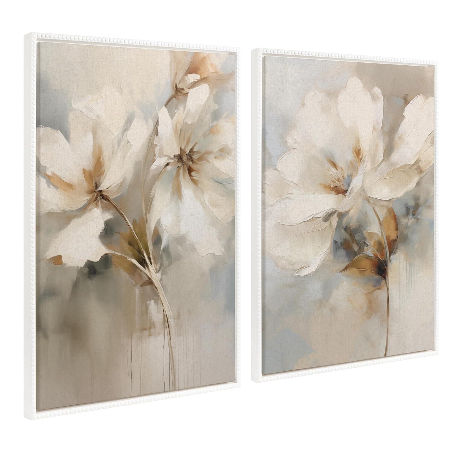 Kate & Laurel All Things Decor (Set of 2) 23"x33" Sylvie Beaded Botanical Floral 1 and 2 Framed Arts by The Creative Bunch Studio White