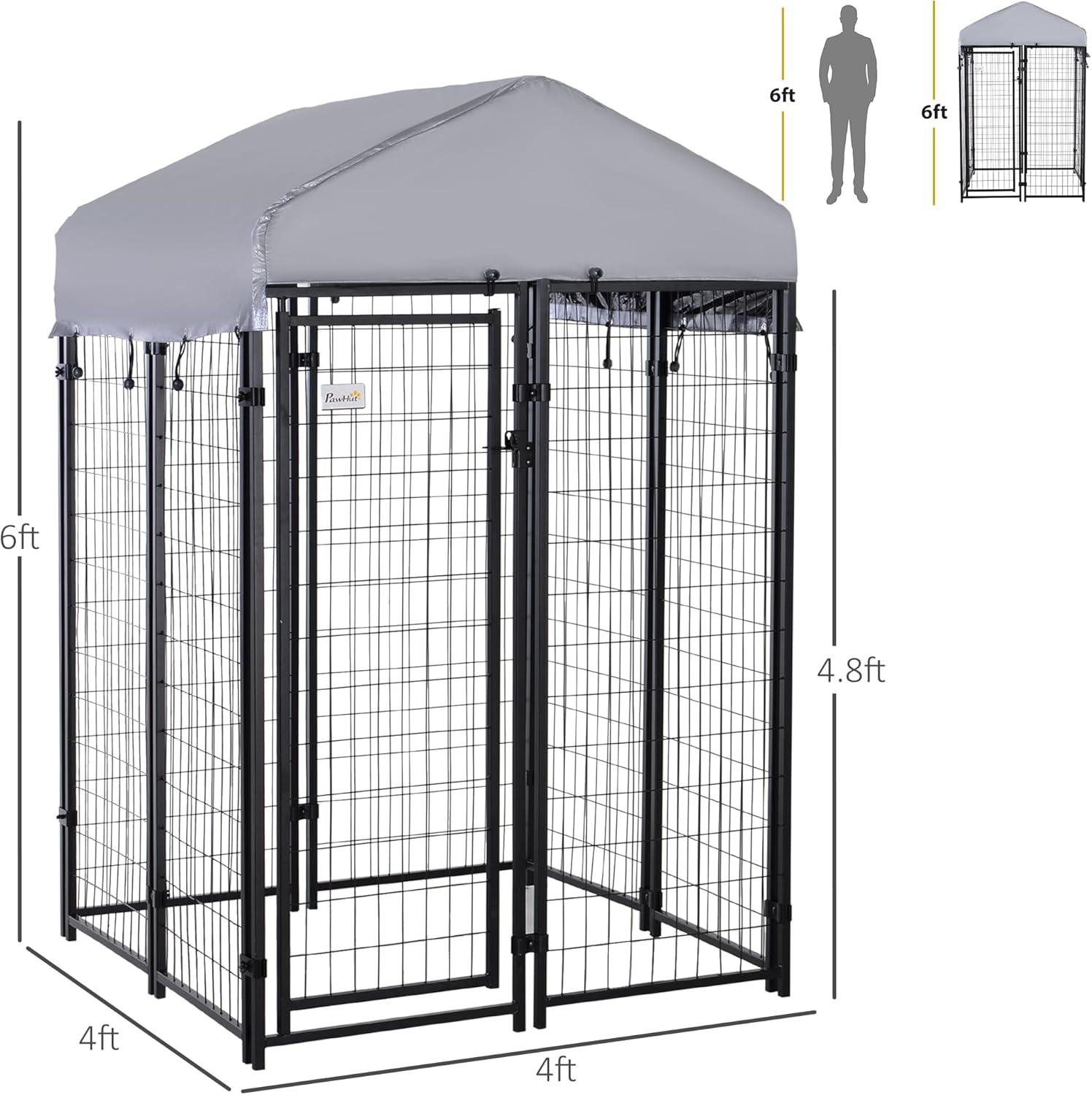 Pawhut Medium Dog Cage Crate Pet Kennel House Metal Playpen Patio Shelter w/ Roof