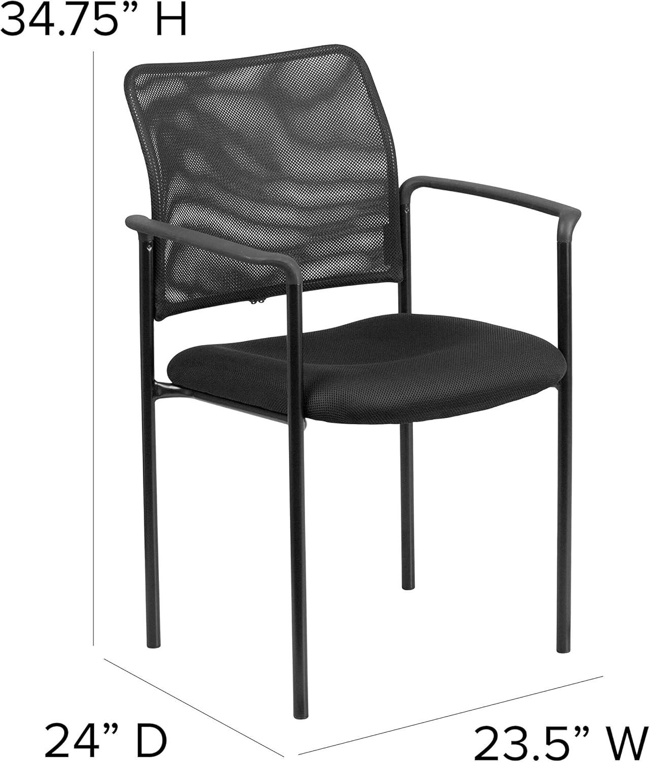 Flash Furniture Comfort Black Mesh Stackable Steel Side Chair with Arms