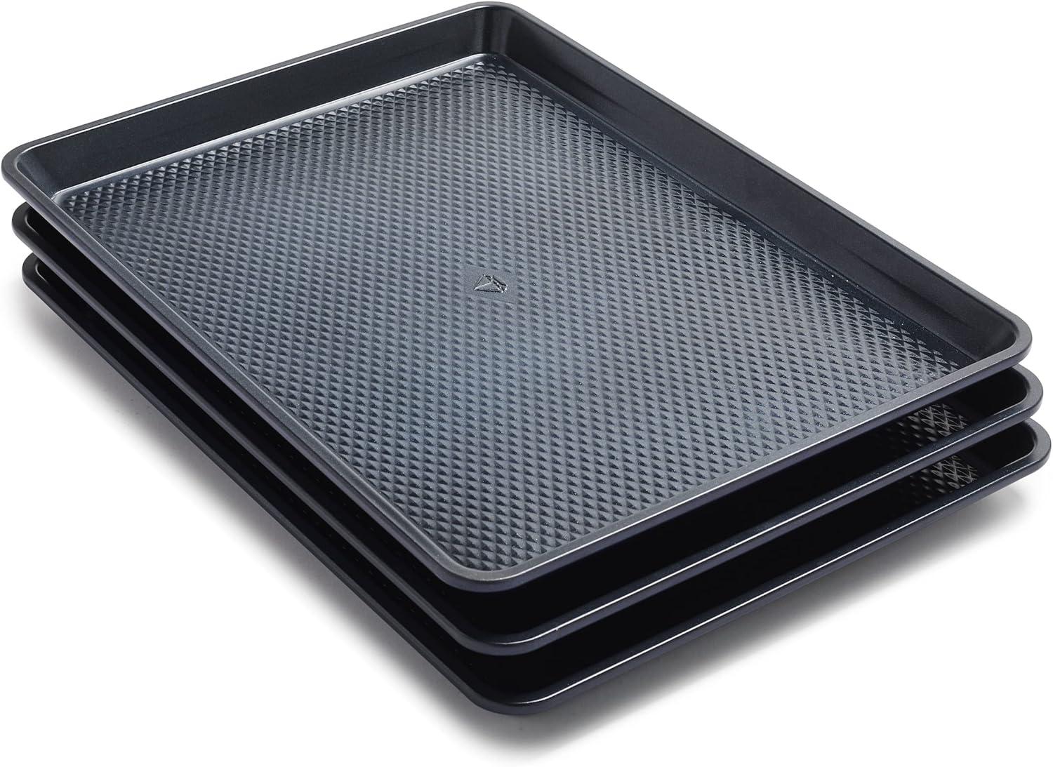 Blue Diamond Bakeware Diamond Infused Ceramic Nonstick, 3 Piece Half Cookie Sheet Baking Pan Set, Dishwasher Safe and Freezer Safe, PFAS-Free, Blue