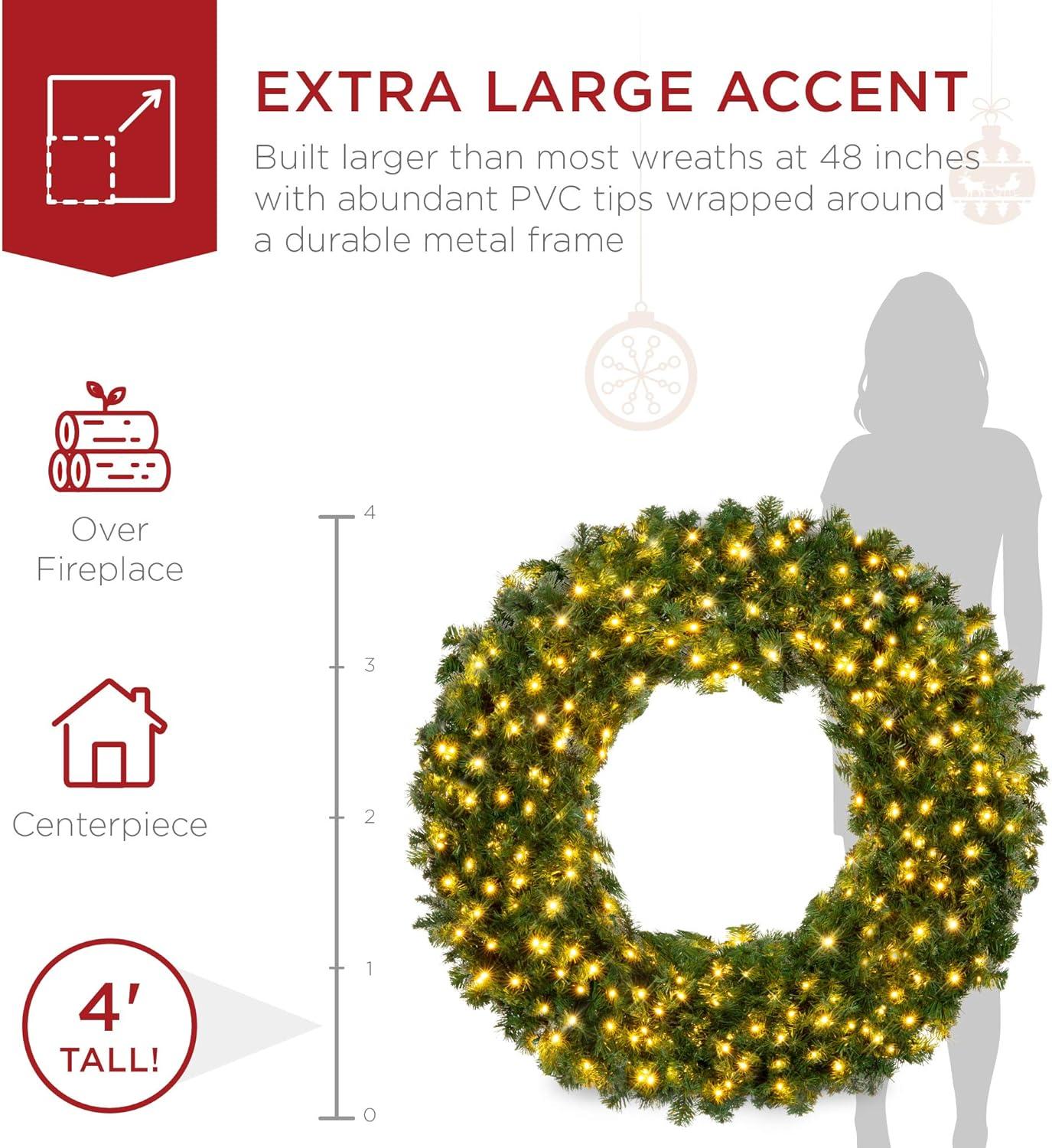 Best Choice Products Artificial Pre-Lit Fir Christmas Wreath Decoration w/ LED Lights, Power Plug-In