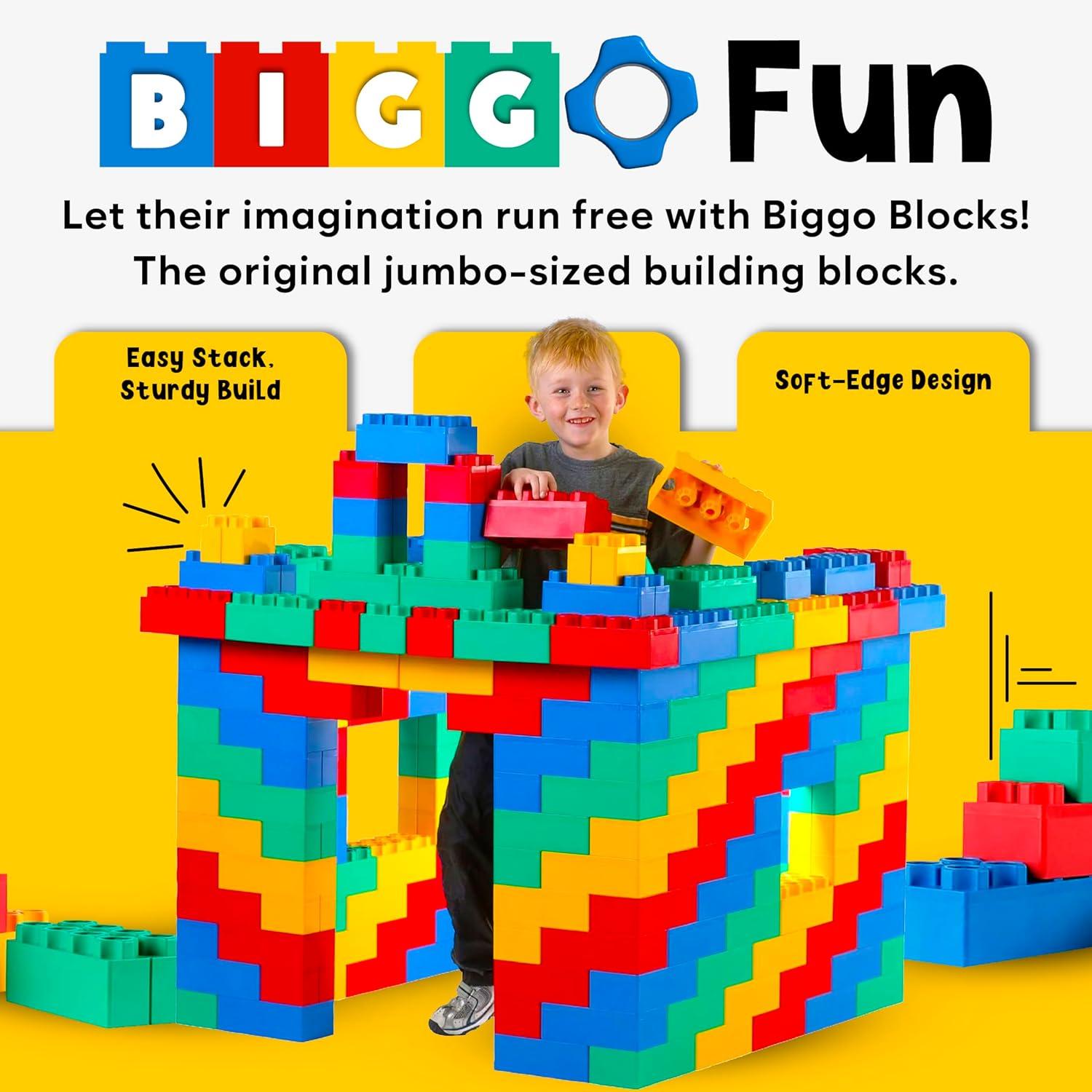 BiggoBlocks Jumbo Blocks — Big Blocks for Kids Ages 3-8 — Indoor & Outdoor Blocks for Kids Jumbo Games — Large Building Blocks (36 pc with 3 cars) Train Set