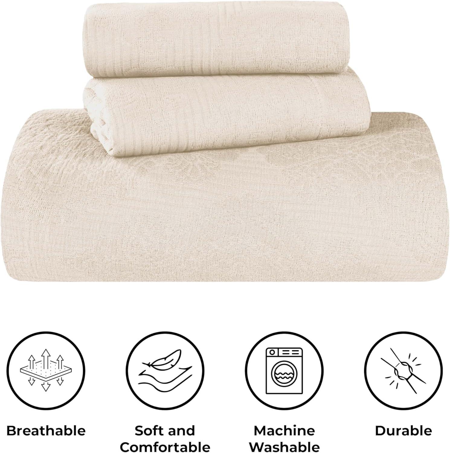 Superior 2-Piece Victory Cotton Matelasse Ivory Bedspread Set, Twin