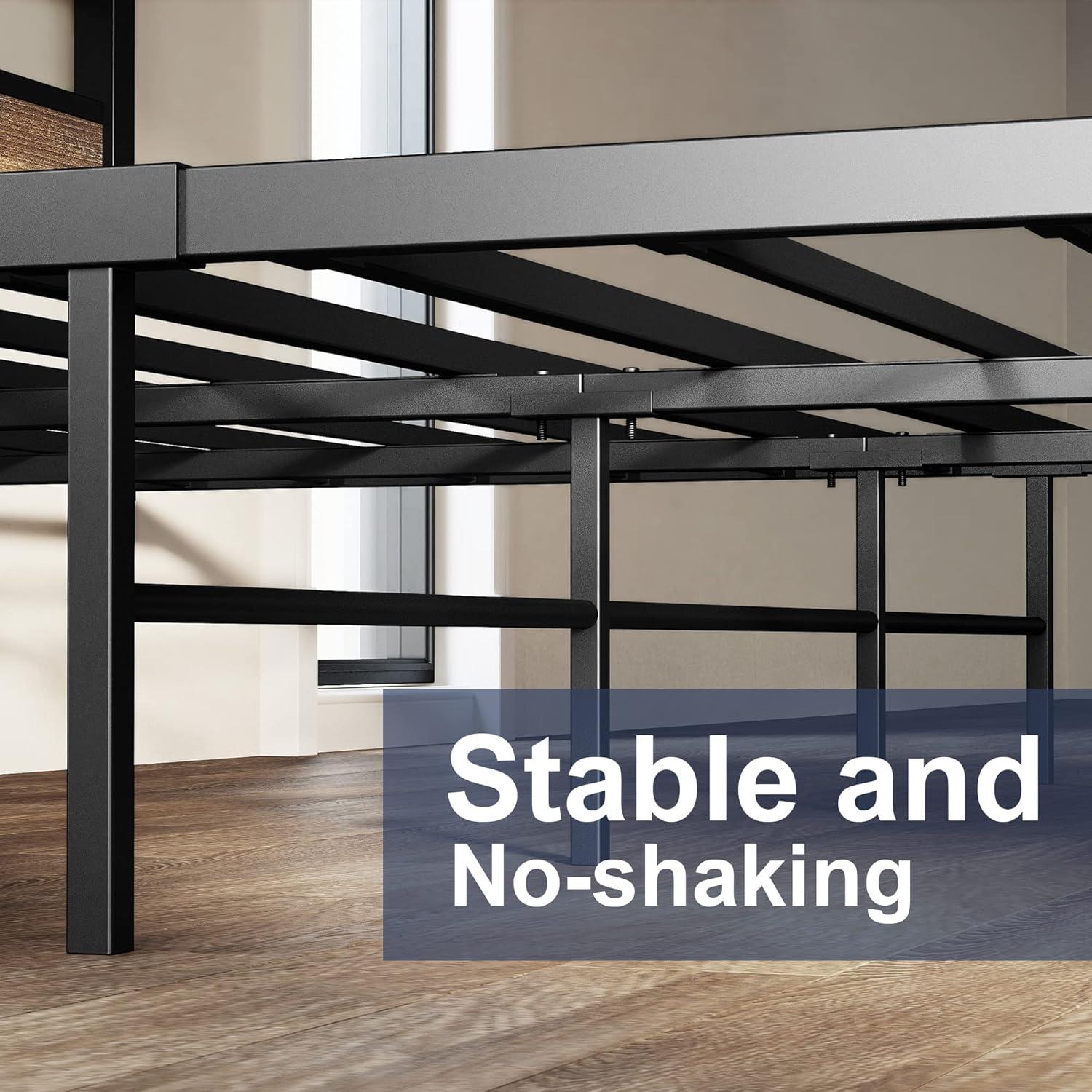 Platform Metal Bed Frame with Headboard Heavy Duty, Noise-Free, Queen