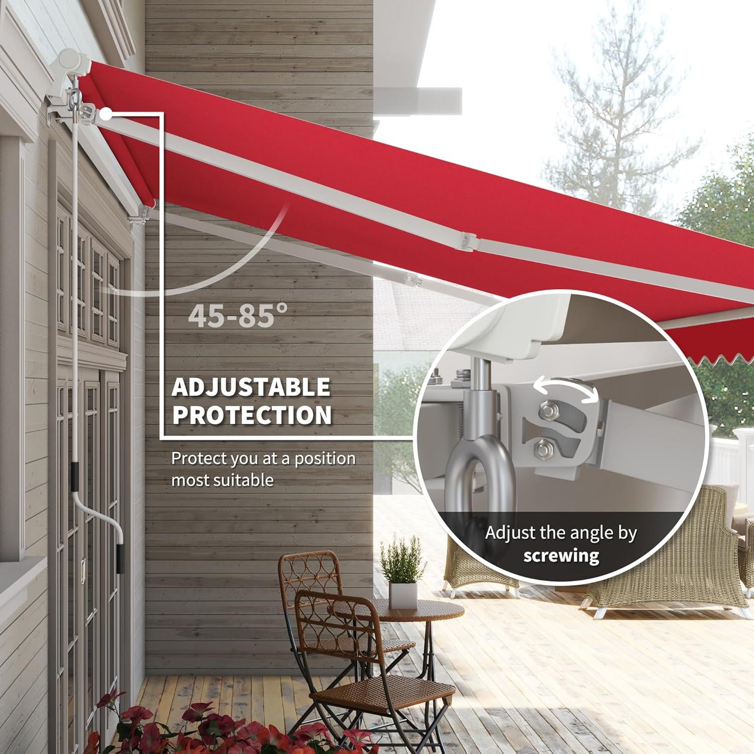 Outsunny 12' x 10' Manual Retractable Awning Outdoor Sunshade Shelter for Patio, Balcony, Yard, with Adjustable & Versatile Design, Wine Red