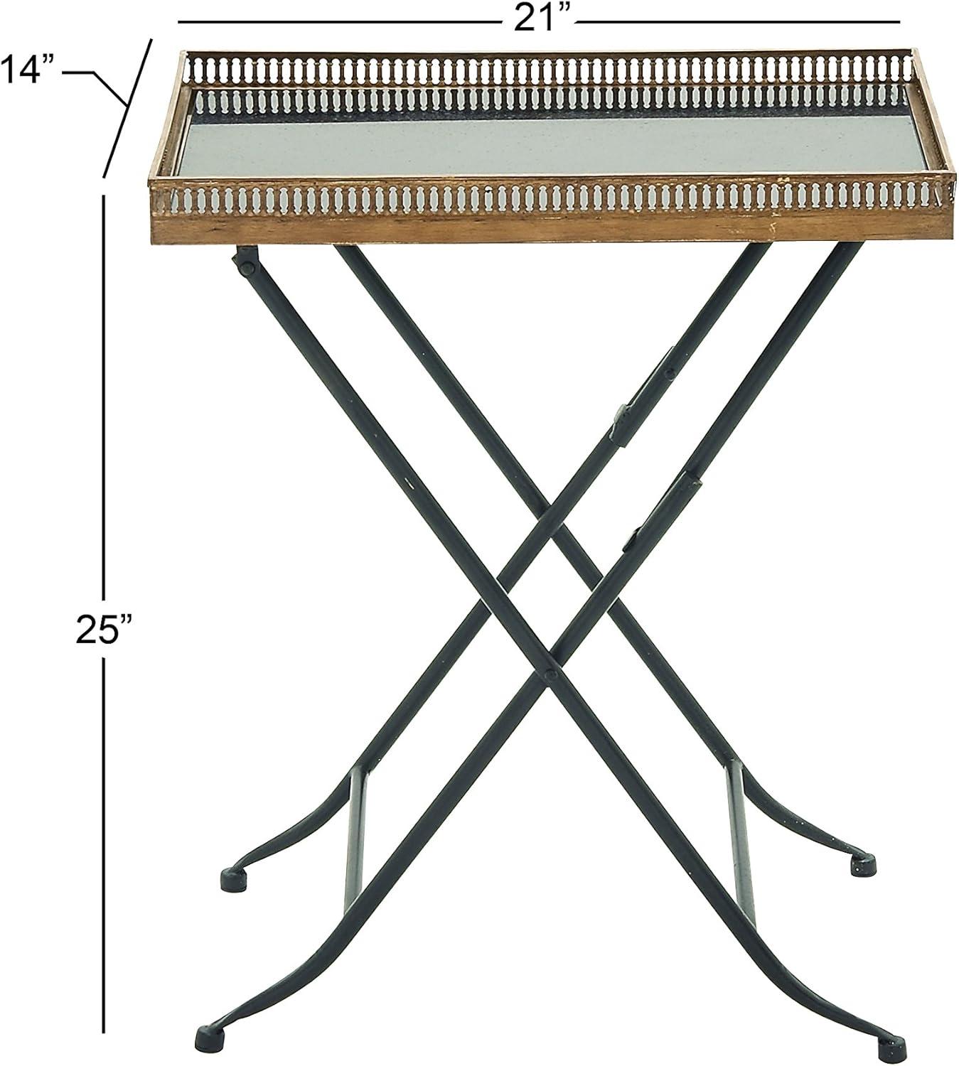 Traditional Folding Tray Table Gold - Olivia & May: Elegant Iron Frame, Marble Top, Indoor Use, Easy to Assemble