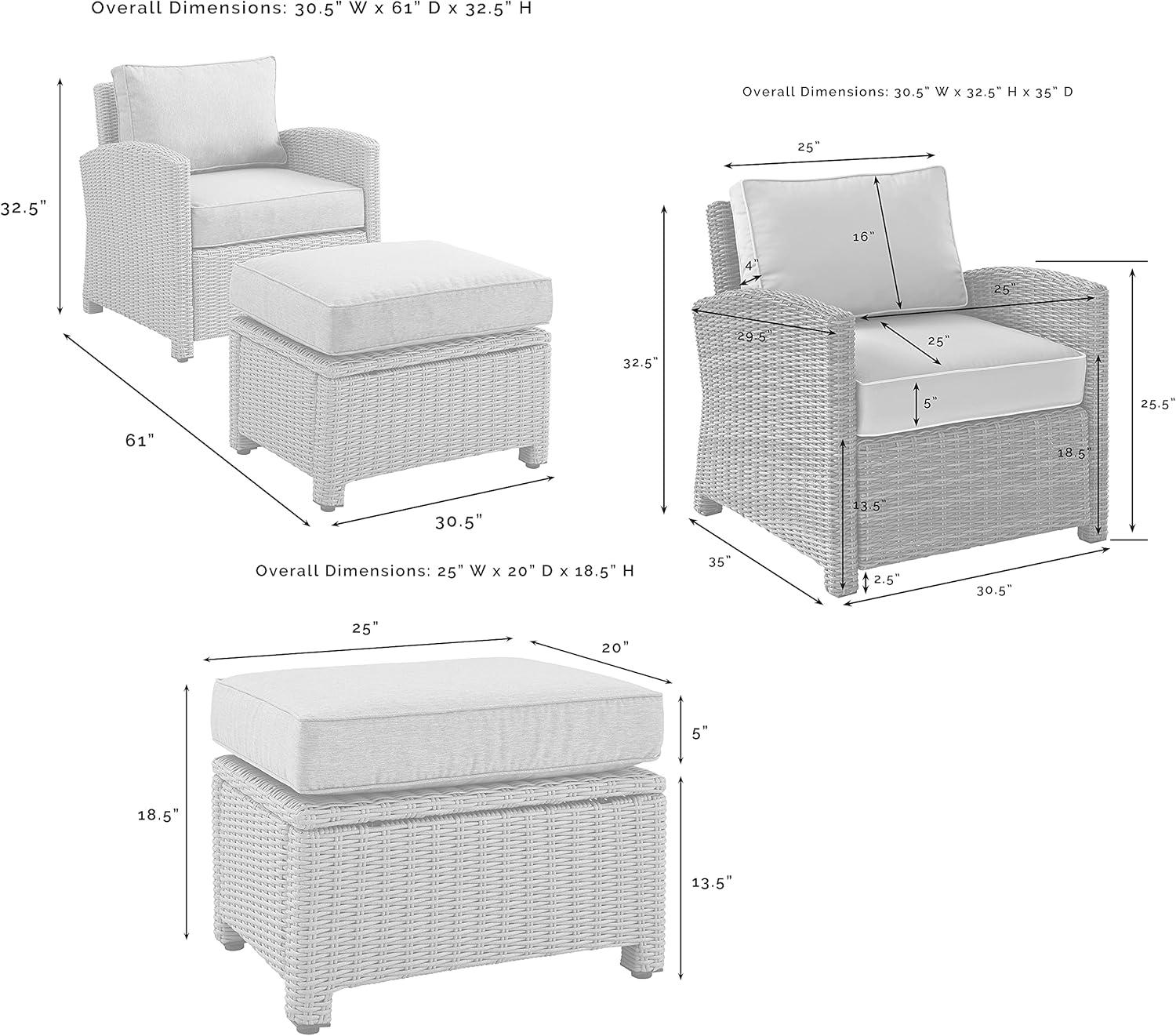 Crosley Furniture Bradenton 2PC Wicker / Rattan Armchair & Ottoman in Sand/Brown