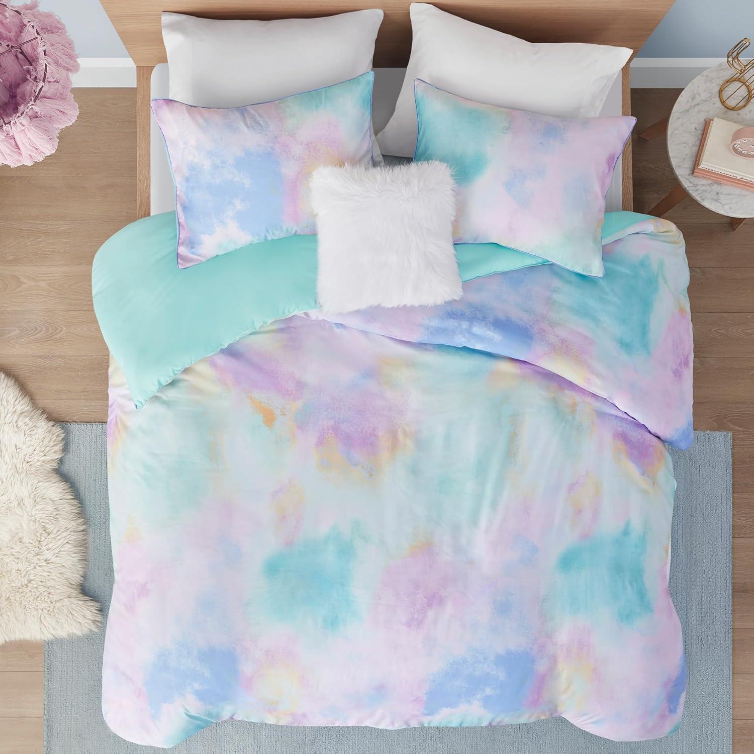 Cassiopeia Watercolor Tie Dye Printed Duvet Cover Set with Throw Pillow