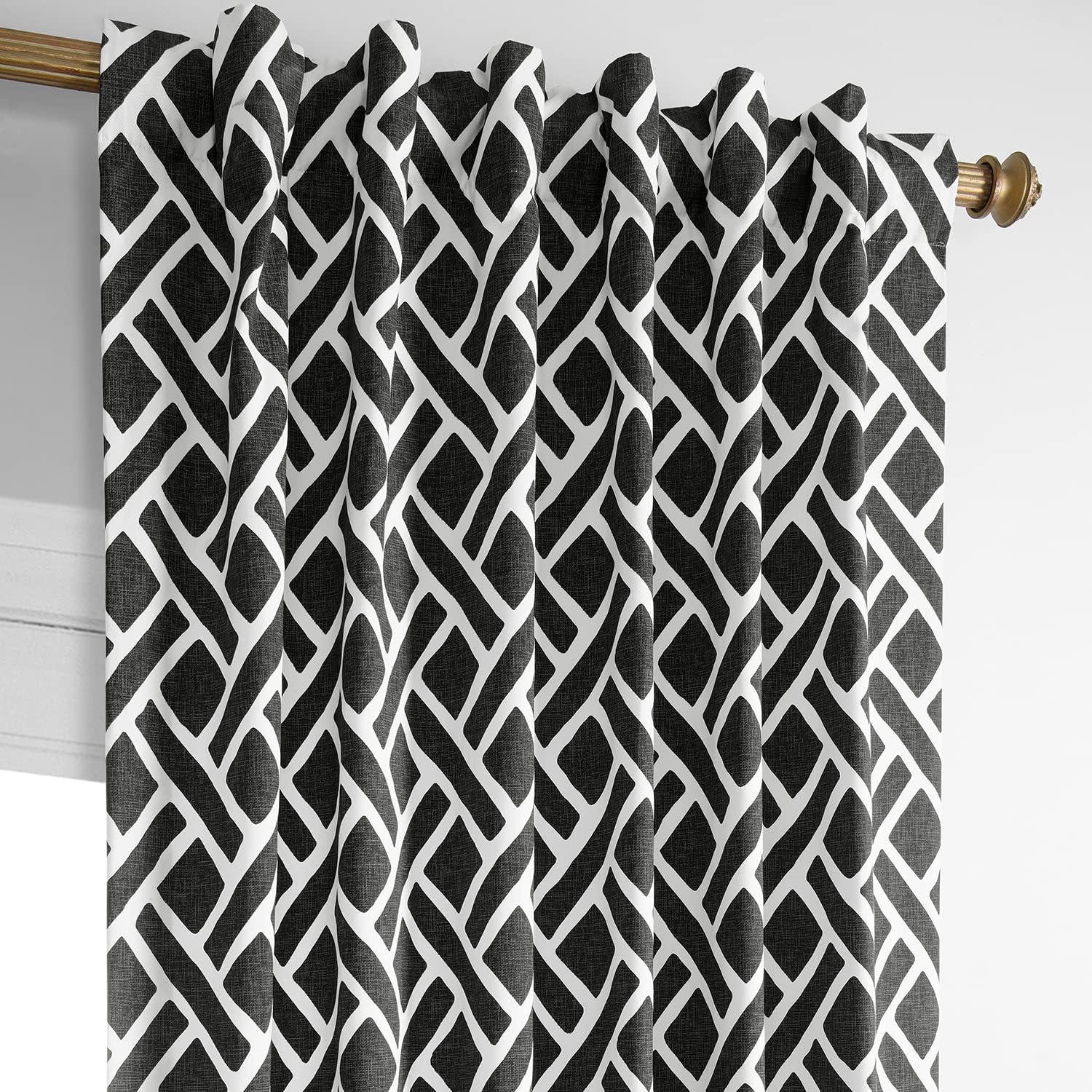 Black Geometric Cotton Room Darkening Curtains 50" x 84"