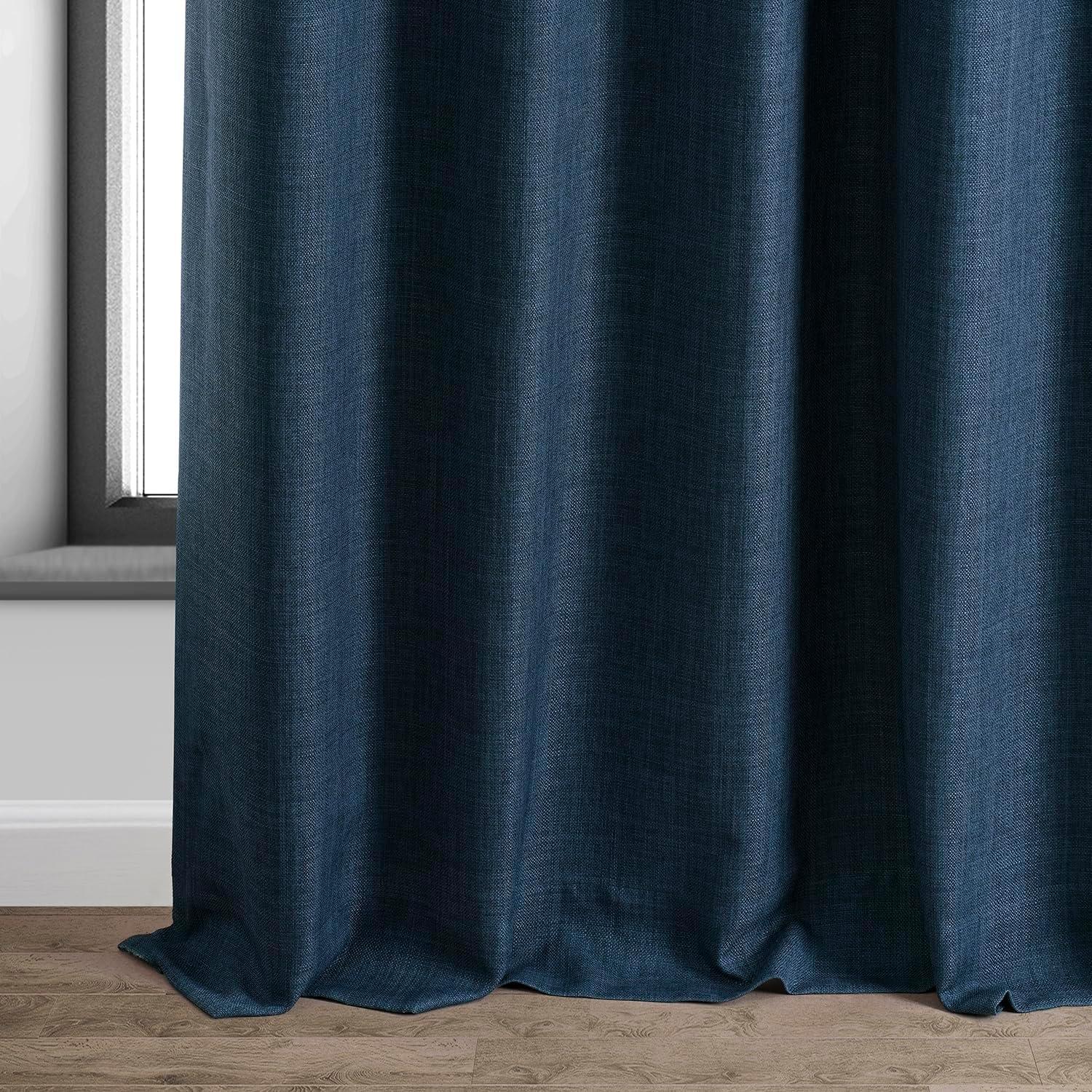 Signature Voyager Blue Faux Linen Blackout Curtain (1 Panel), Voyager Blue, 50W X 84L