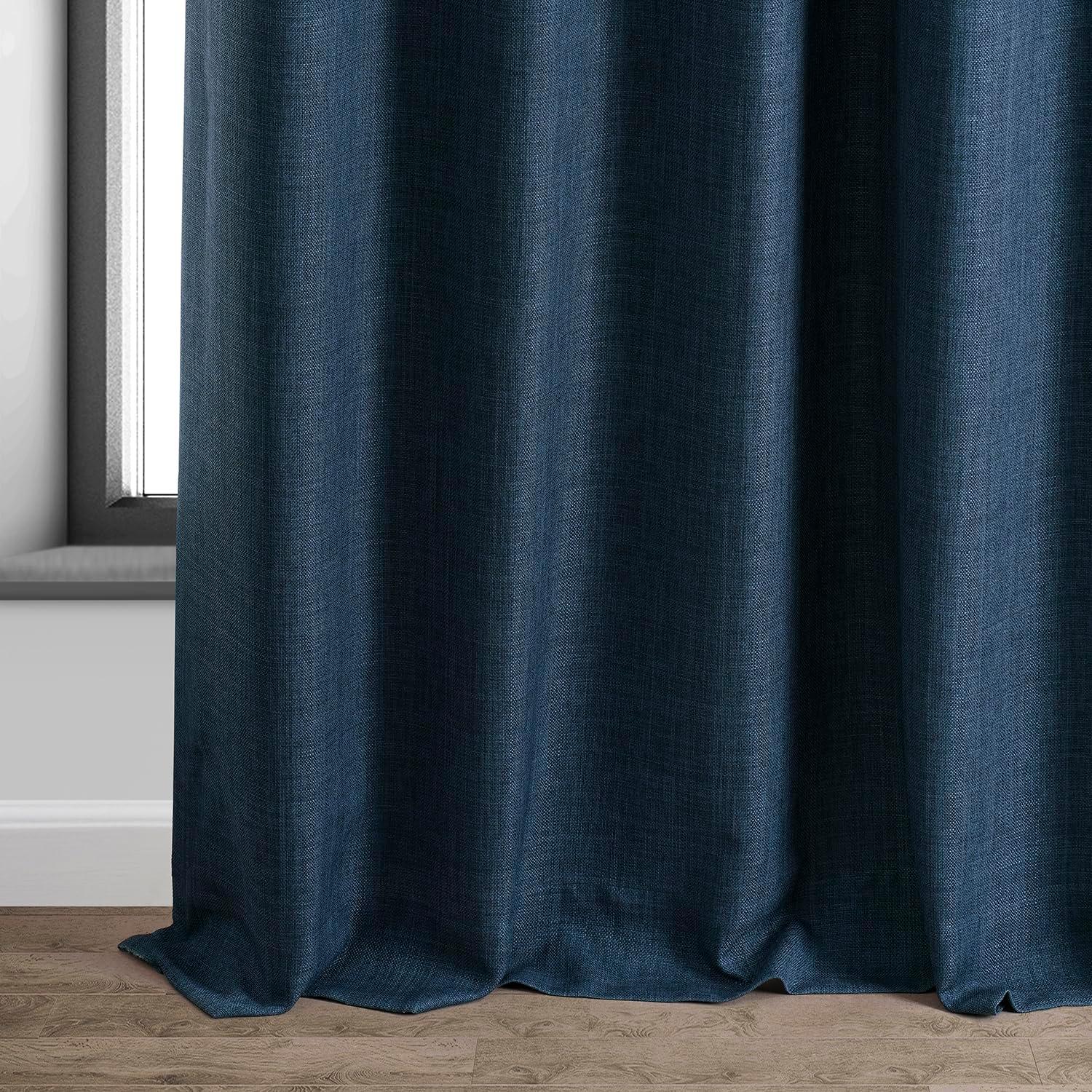 Signature Voyager Blue Faux Linen Blackout Curtain (1 Panel), Voyager Blue, 50W X 84L