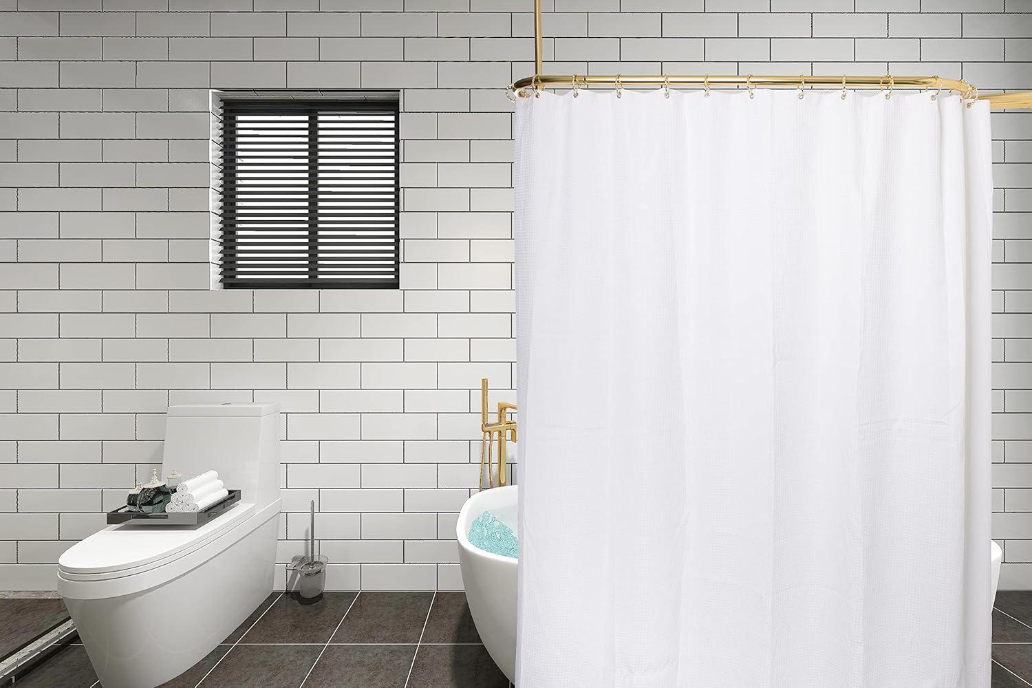 Utopia Alley Utopia Alley Rustproof Wall Mounted Aluminum Double L Shaped Shower Curtain Rod 72" L X 31.7" W,  With 24 Shower Hooks Included  & Ceiling Support ,Wall Mounted