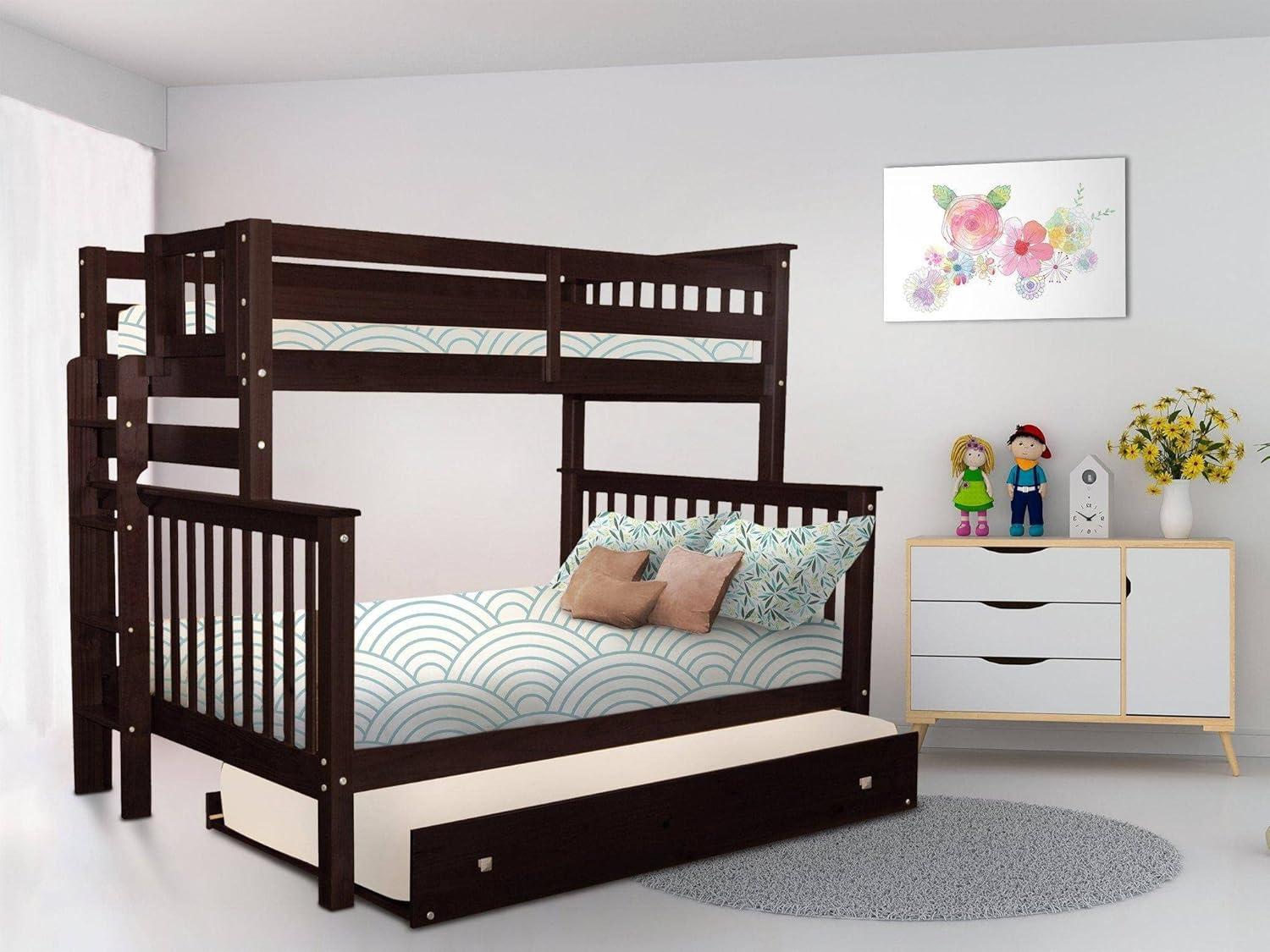 Bedz King Bunk Beds Twin over Full Mission Style with End Ladder and a Twin Trundle, Dark Cherry