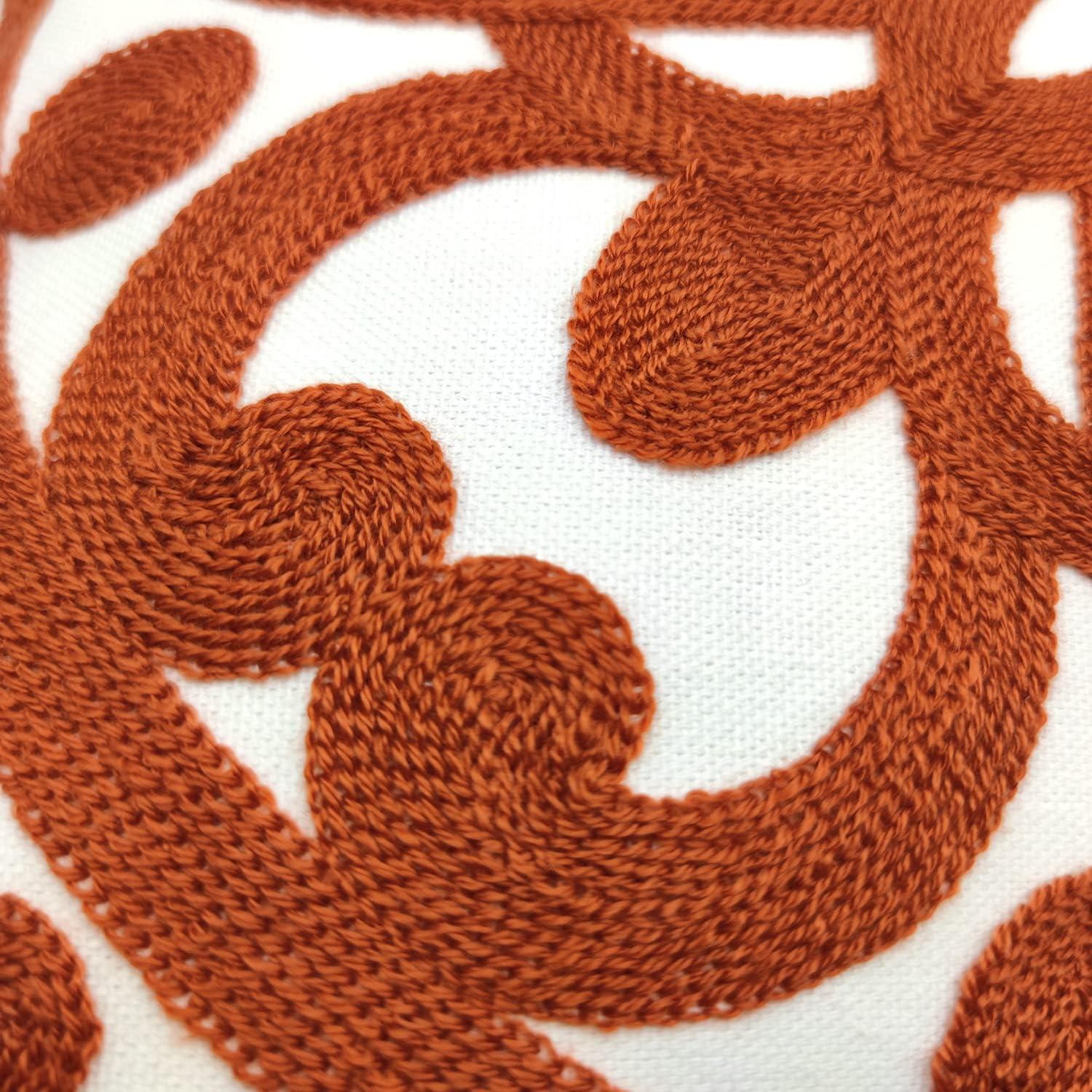 Burnt Orange Embroidered Cotton Euro Throw Pillow Covers