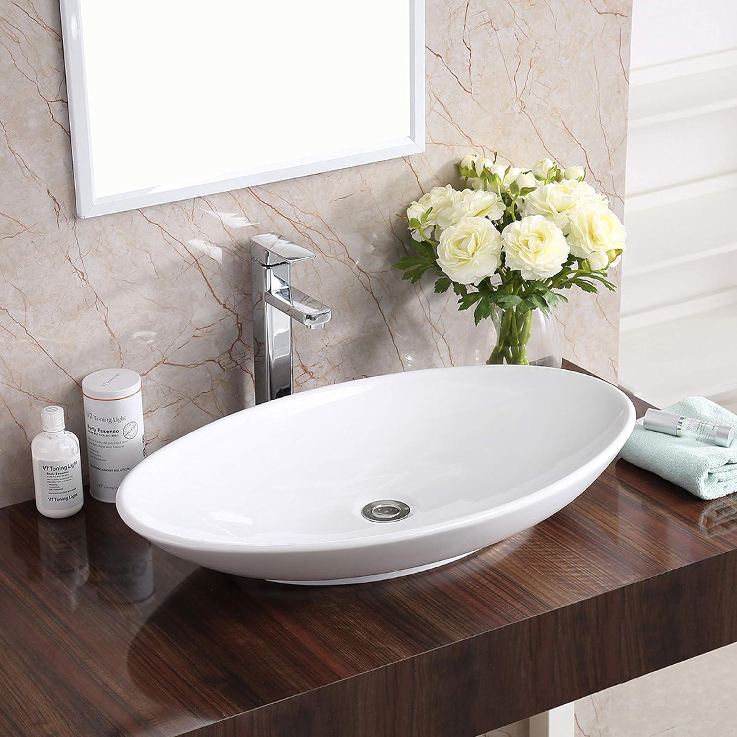 Valera 27" White Ceramic Oval Vessel Bathroom Sink