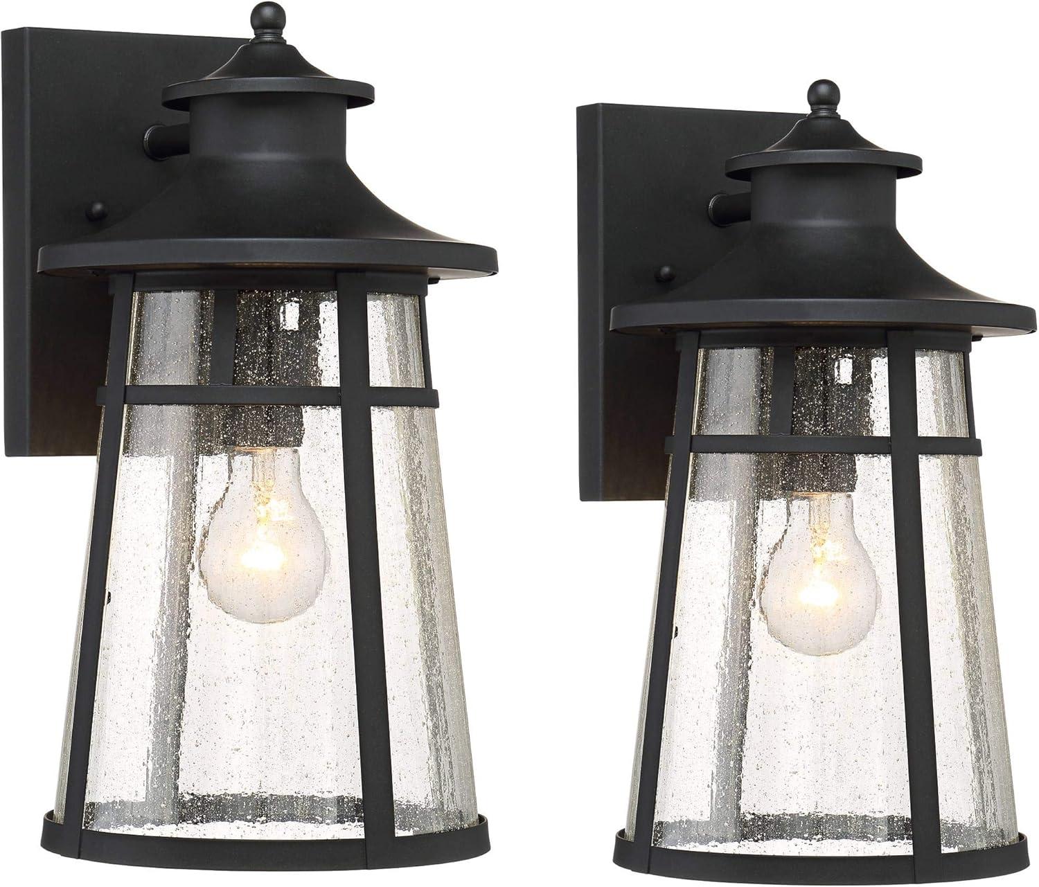 John Timberland Clement Mission Outdoor Wall Light Fixtures Set of 2 Cast Iron Black 15" Clear Seedy Glass for Post Exterior Barn Deck House Porch