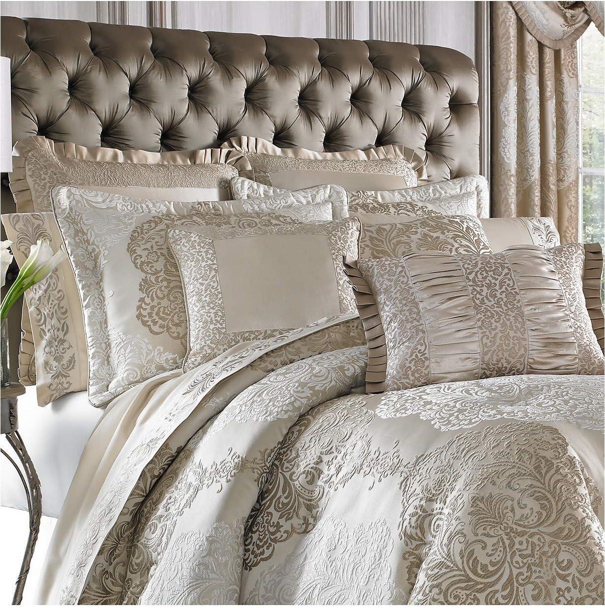 Luxurious Ivory and Gold Queen Comforter Set with Satin Trim