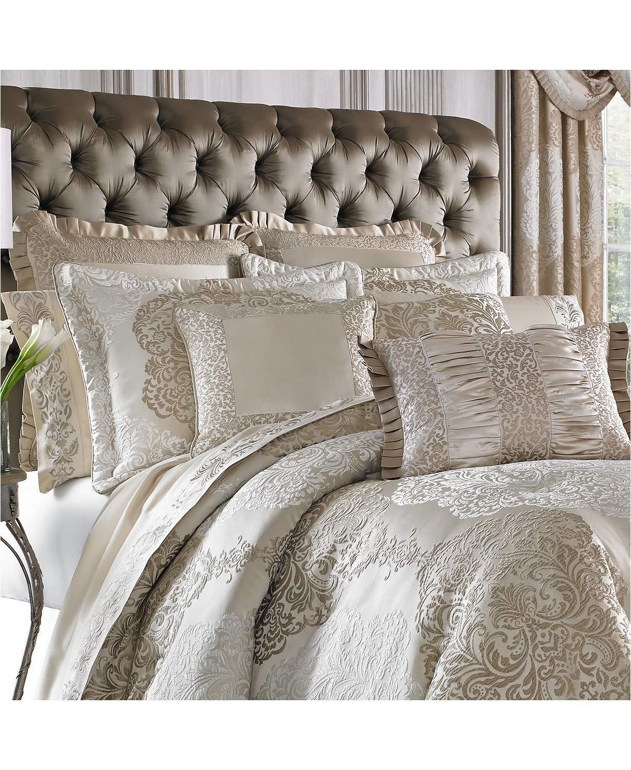 Luxurious Ivory and Gold Queen Comforter Set with Satin Trim