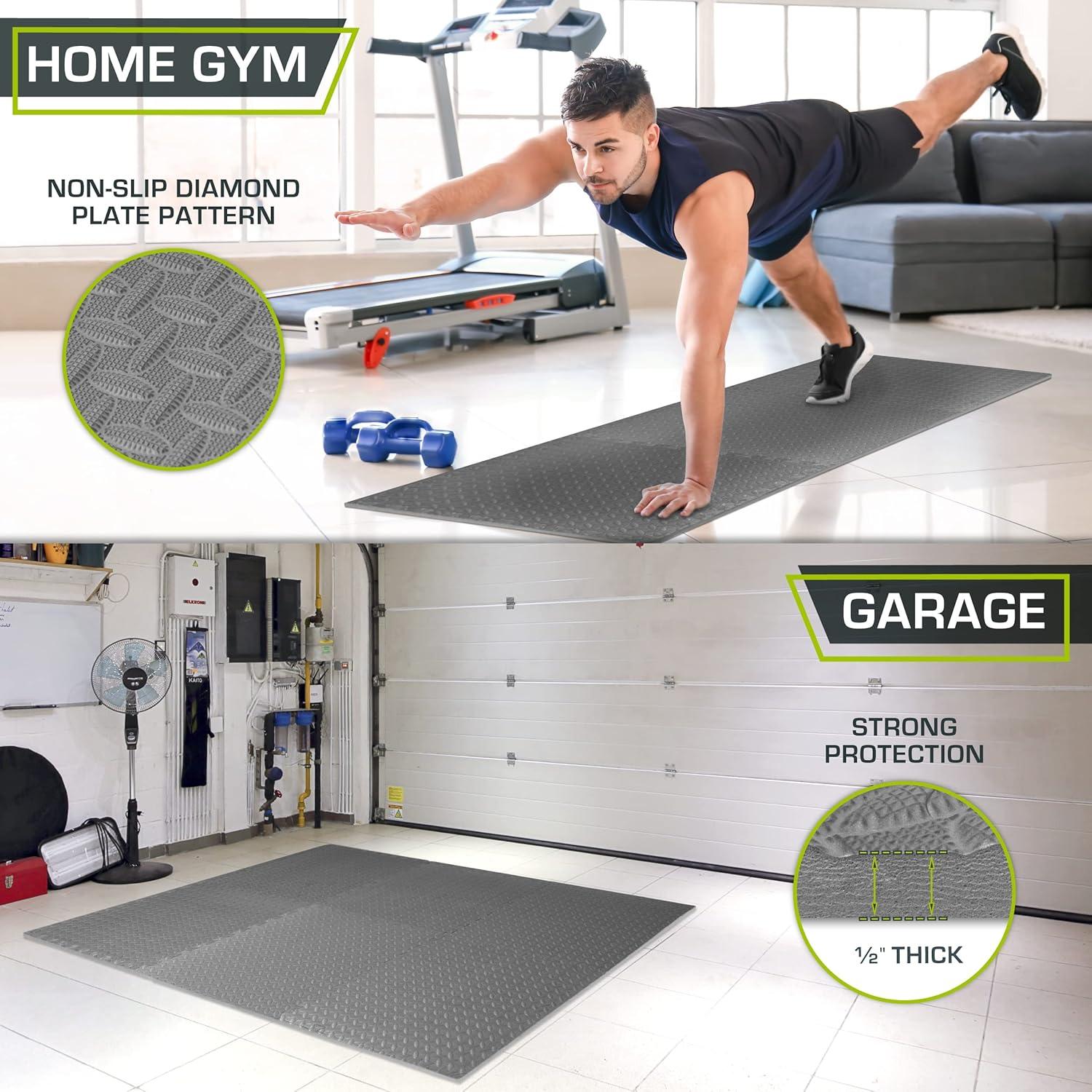 Exercise Puzzle Mat 1/2-in, Grey, 24 Sq Ft - 6 Tiles