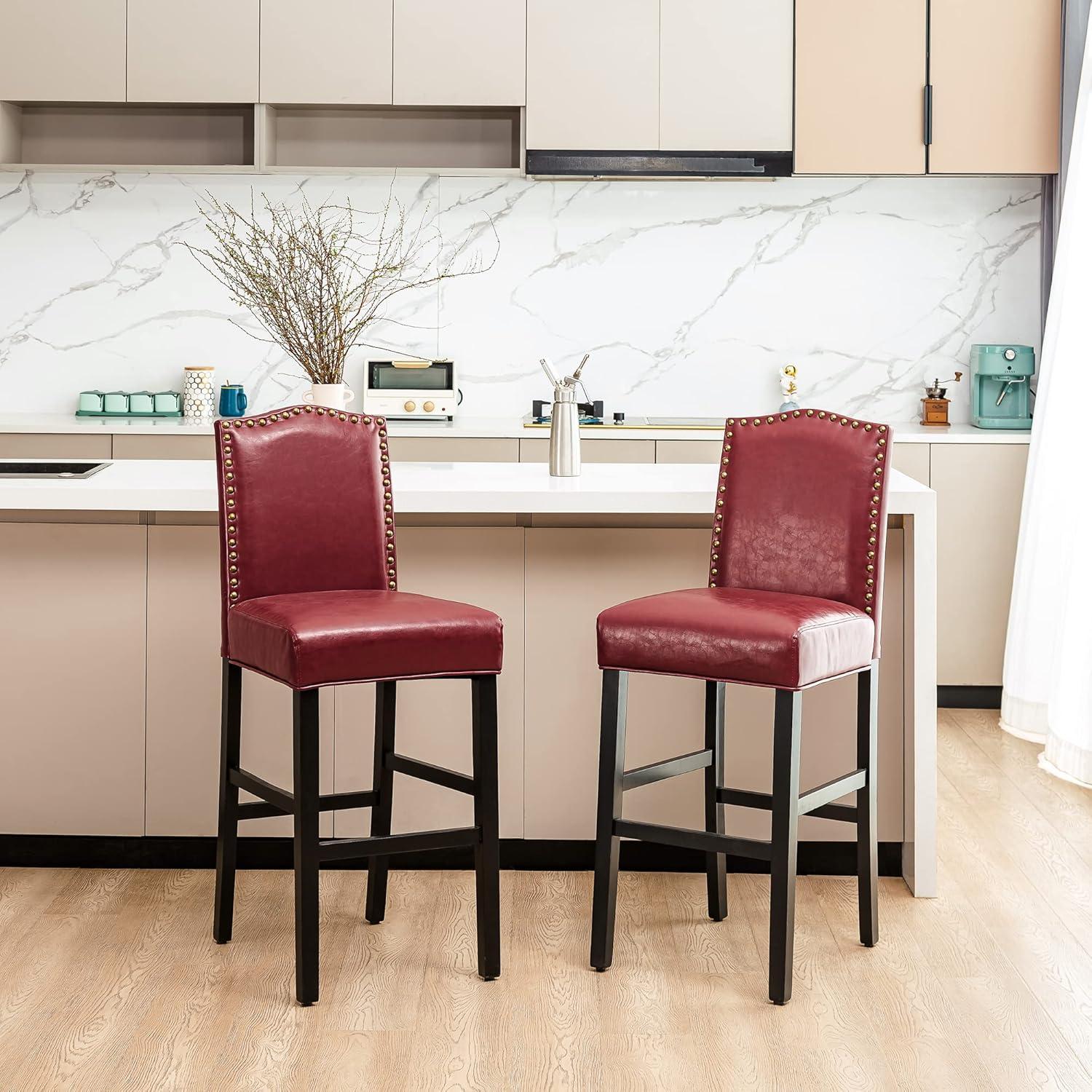 Set of 2 Upholstered PU Barstools with Studded Decor - Glitzhome