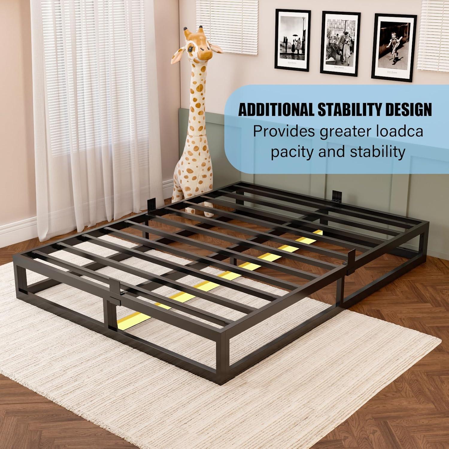 10 Inch Queen Bed Frame with Steel Slat Support, Low Profile Queen Metal Platform Bed Frame Support Mattress Foundation, No Box Spring Needed / Easy Assembly / Noise Free