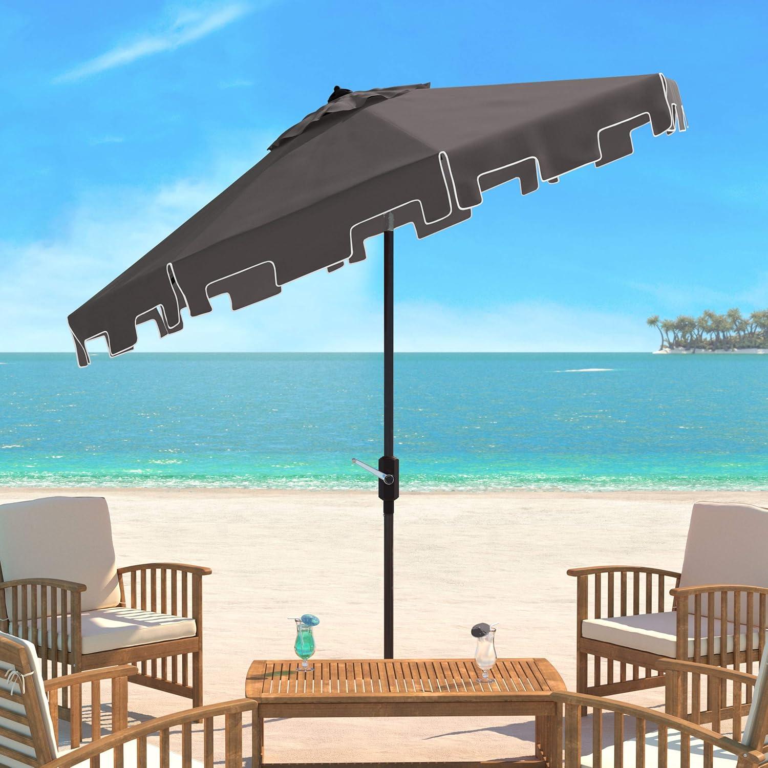 UV Resistant Zimmerman 9 Ft Crank Market Push Button Tilt Umbrella With Flap - PAT8000 - Grey - Safavieh