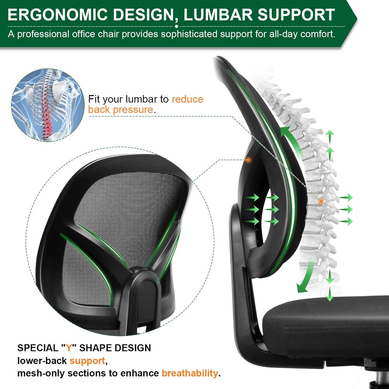 KOLLIEE Armless Office Chair Mesh Ergonomic Small Desk Chair Armless Adjustable Swivel Black Computer Task Chair No Armrest Mid Back Home Office Chair for Small Spaces