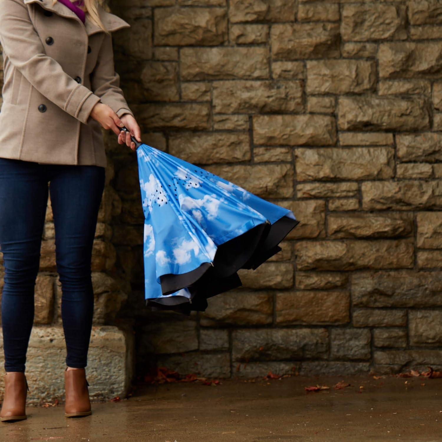 Automatic Reverse Close Umbrella with Cloud Design