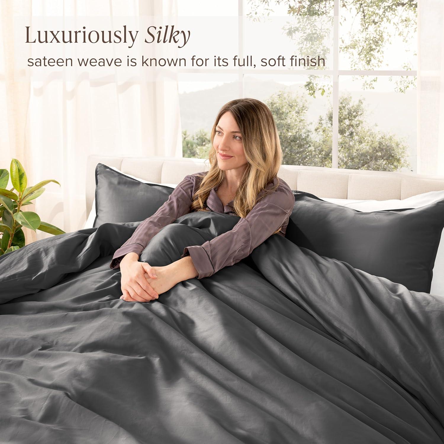 Bare Home 400 Thread Count Organic Cotton Sateen Duvet Cover Set