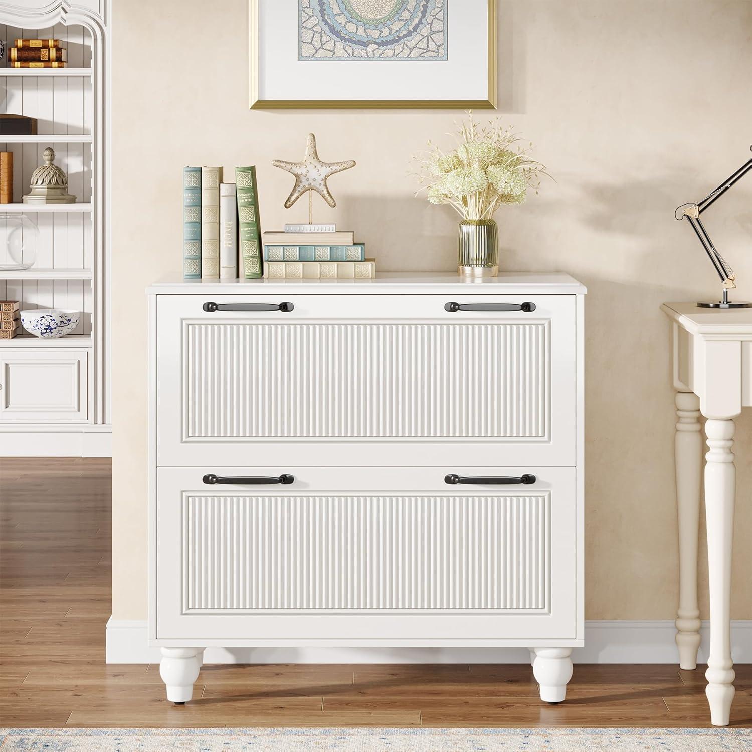 White Wood 2-Drawer Lateral Filing Cabinet with Adjustable Bars