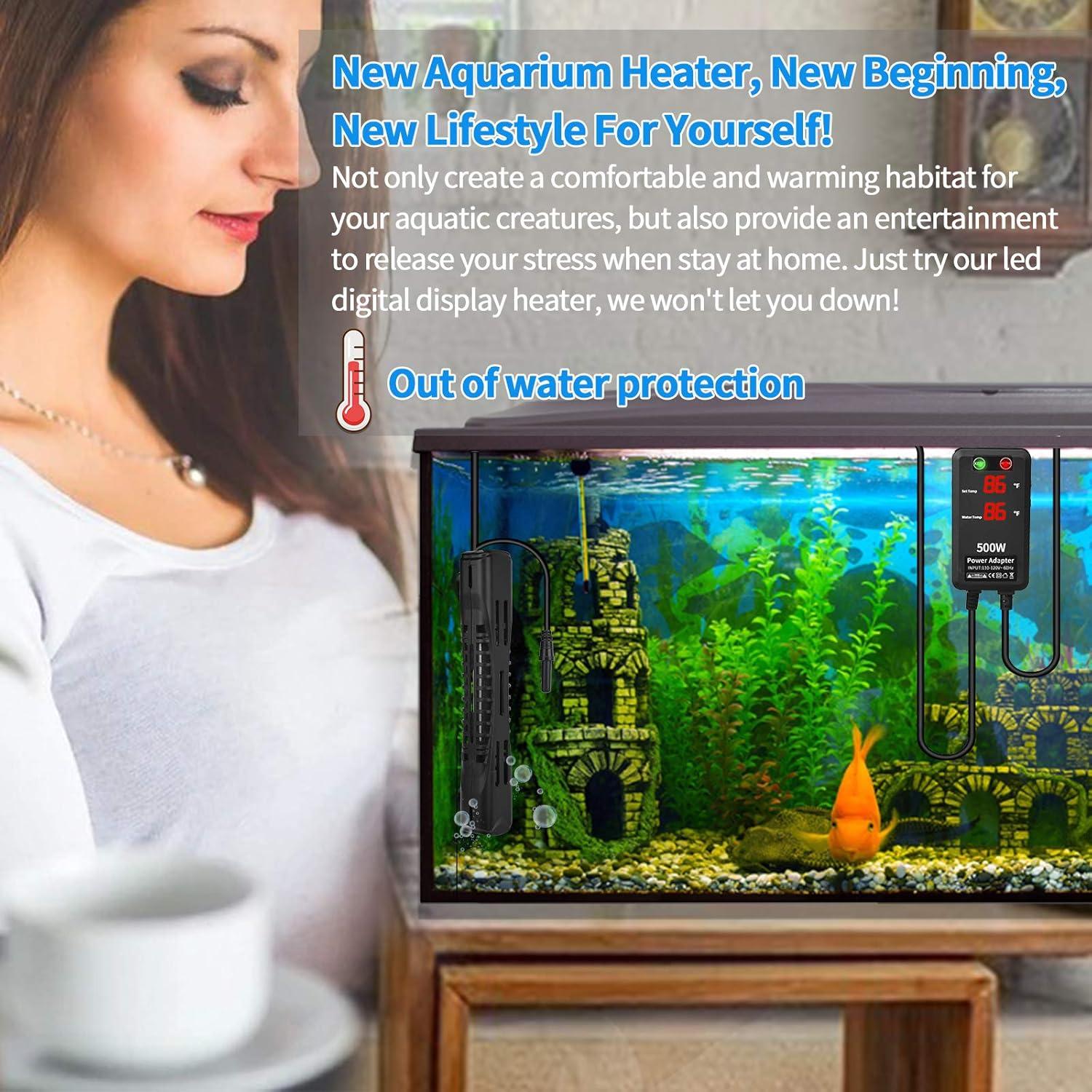 500W Black Quartz Submersible Aquarium Heater with LED Display