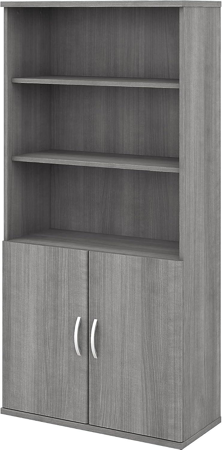 Platinum Gray 5-Shelf Bookcase with Doors and Adjustable Shelves